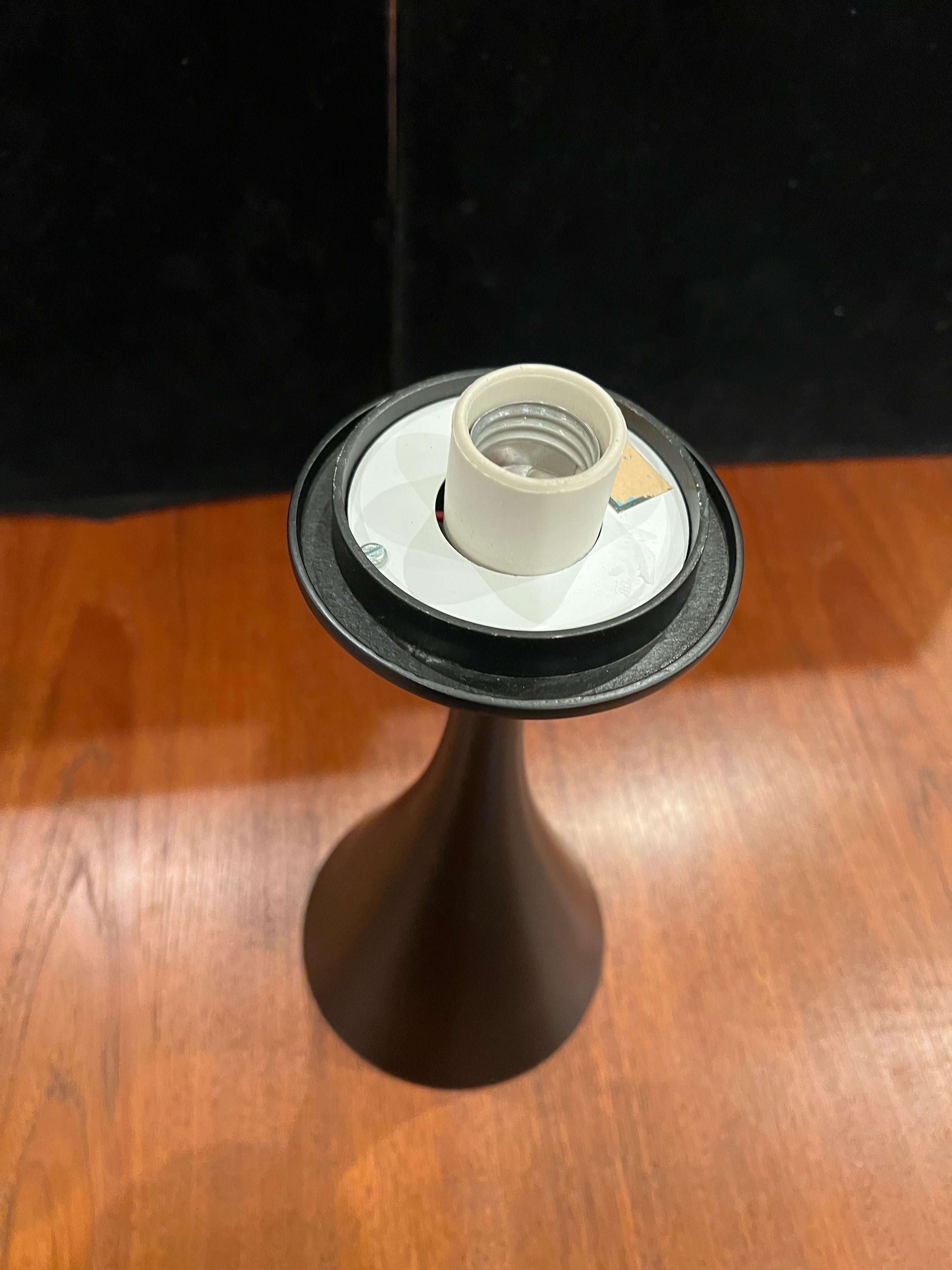 American Midcentury Black Enameled Base with Glass Shade Mushroom Lamp by Laurel