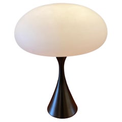 Midcentury Black Enameled Base with Glass Shade Mushroom Lamp by Laurel
