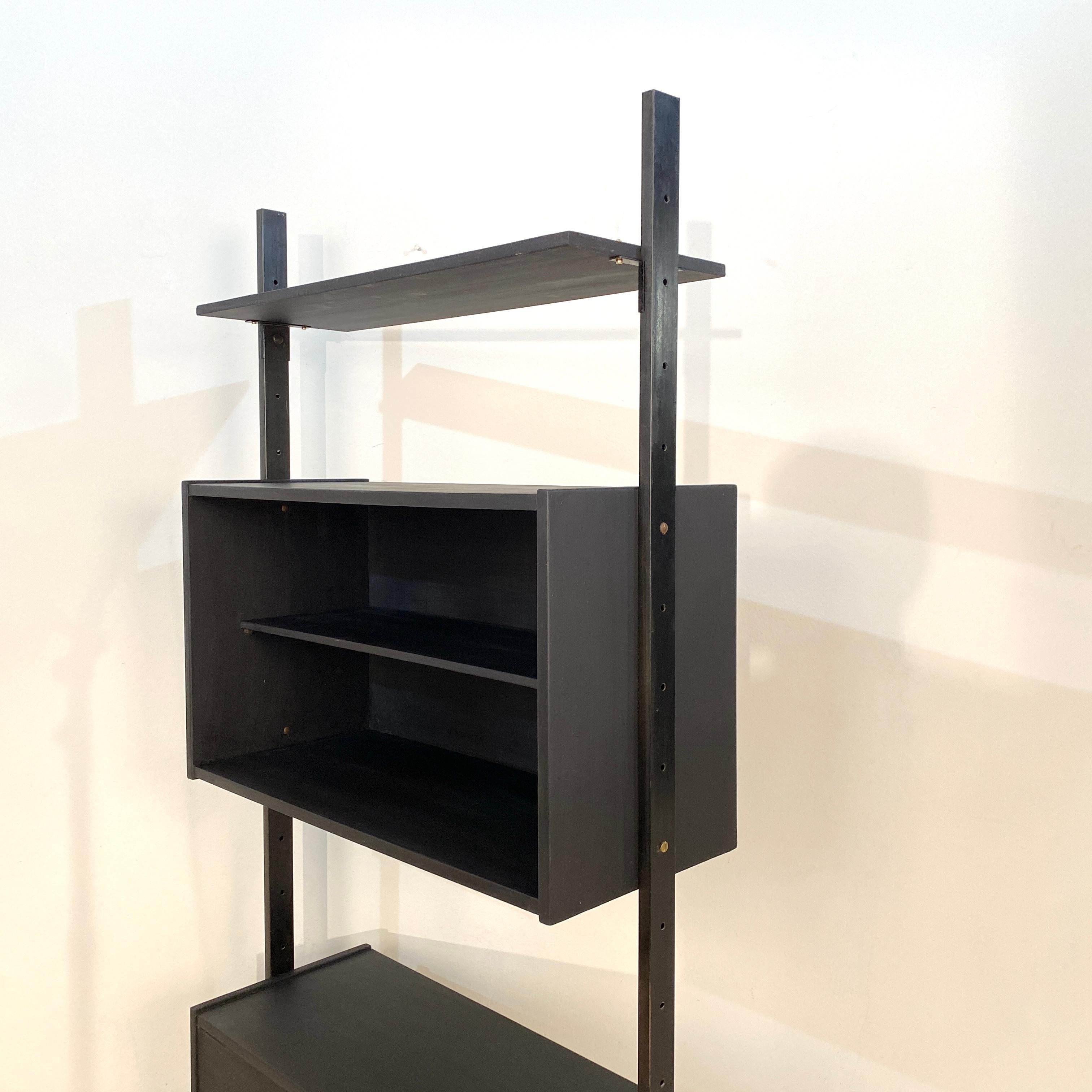 Midcentury Black Italian Shelf or Room Divider by BR Italia Metal and Wood, 1960 5