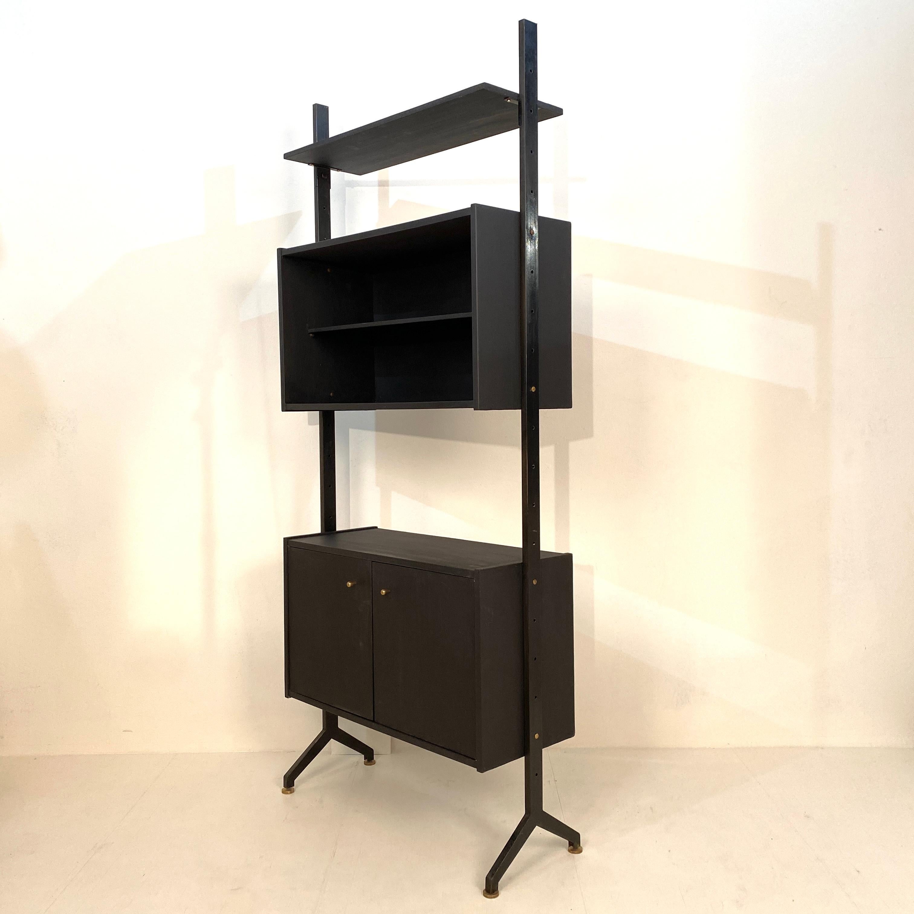 Midcentury Black Italian Shelf or Room Divider by BR Italia Metal and Wood, 1960 6
