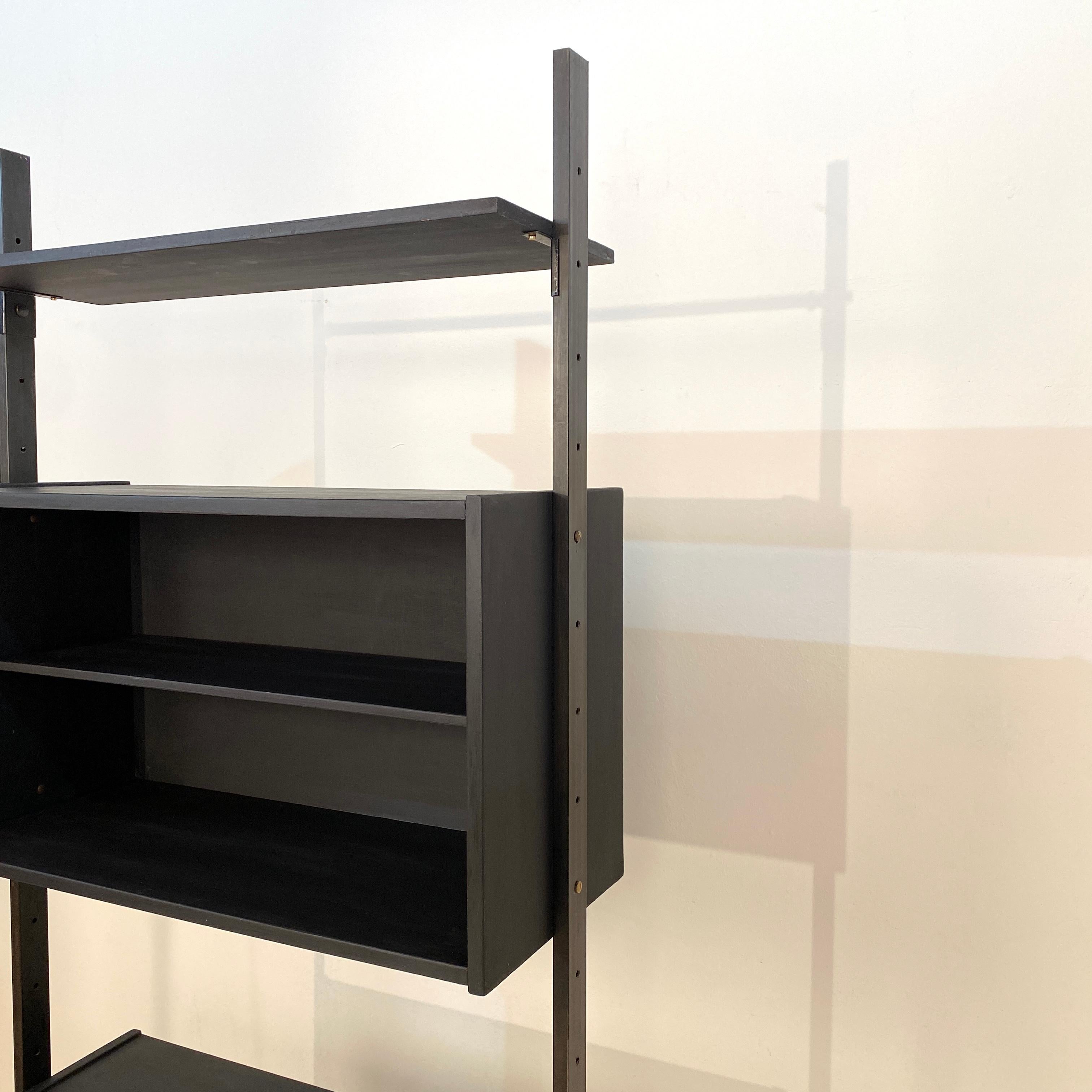 Mid-Century Modern Midcentury Black Italian Shelf or Room Divider by BR Italia Metal and Wood, 1960