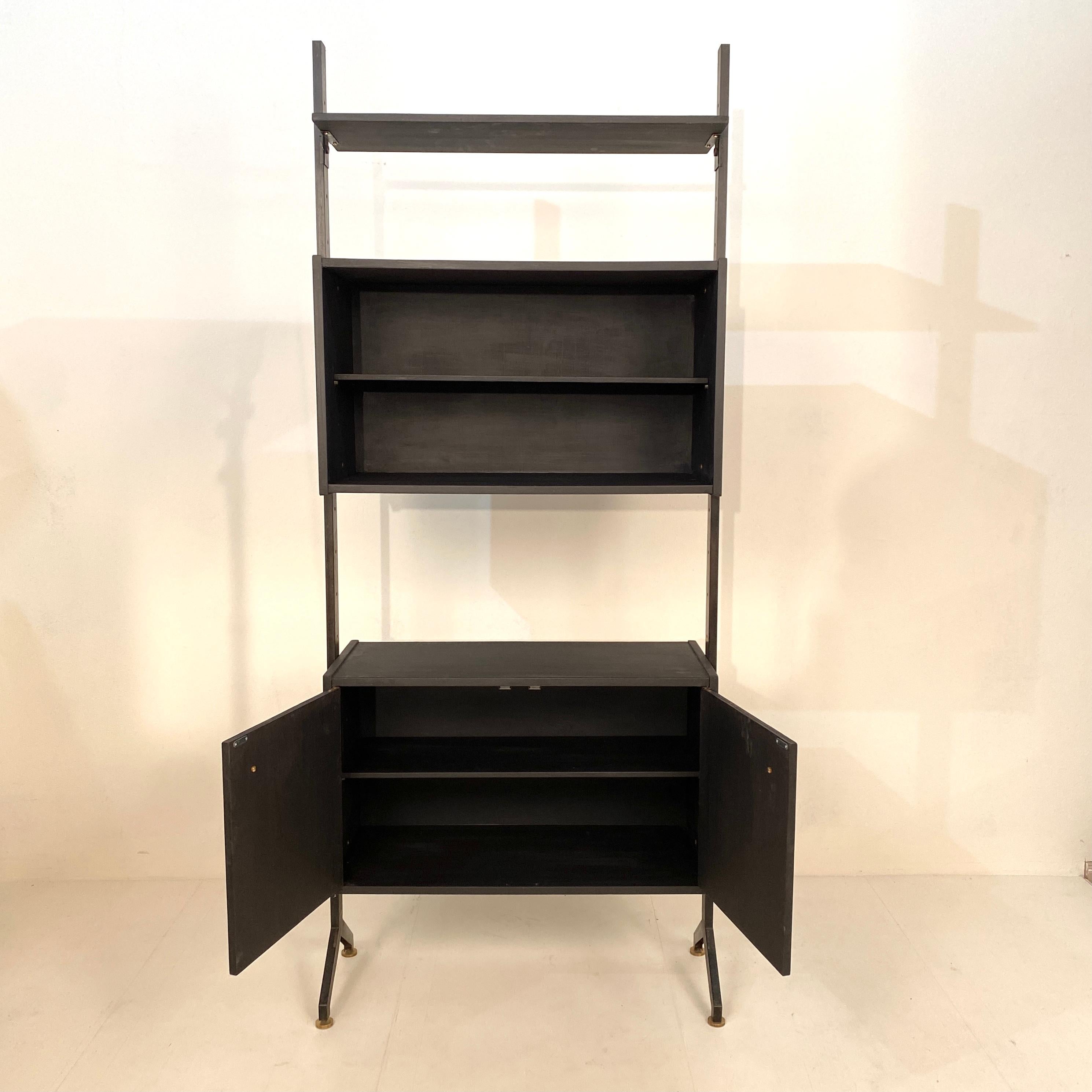 Midcentury Black Italian Shelf or Room Divider by BR Italia Metal and Wood, 1960 2