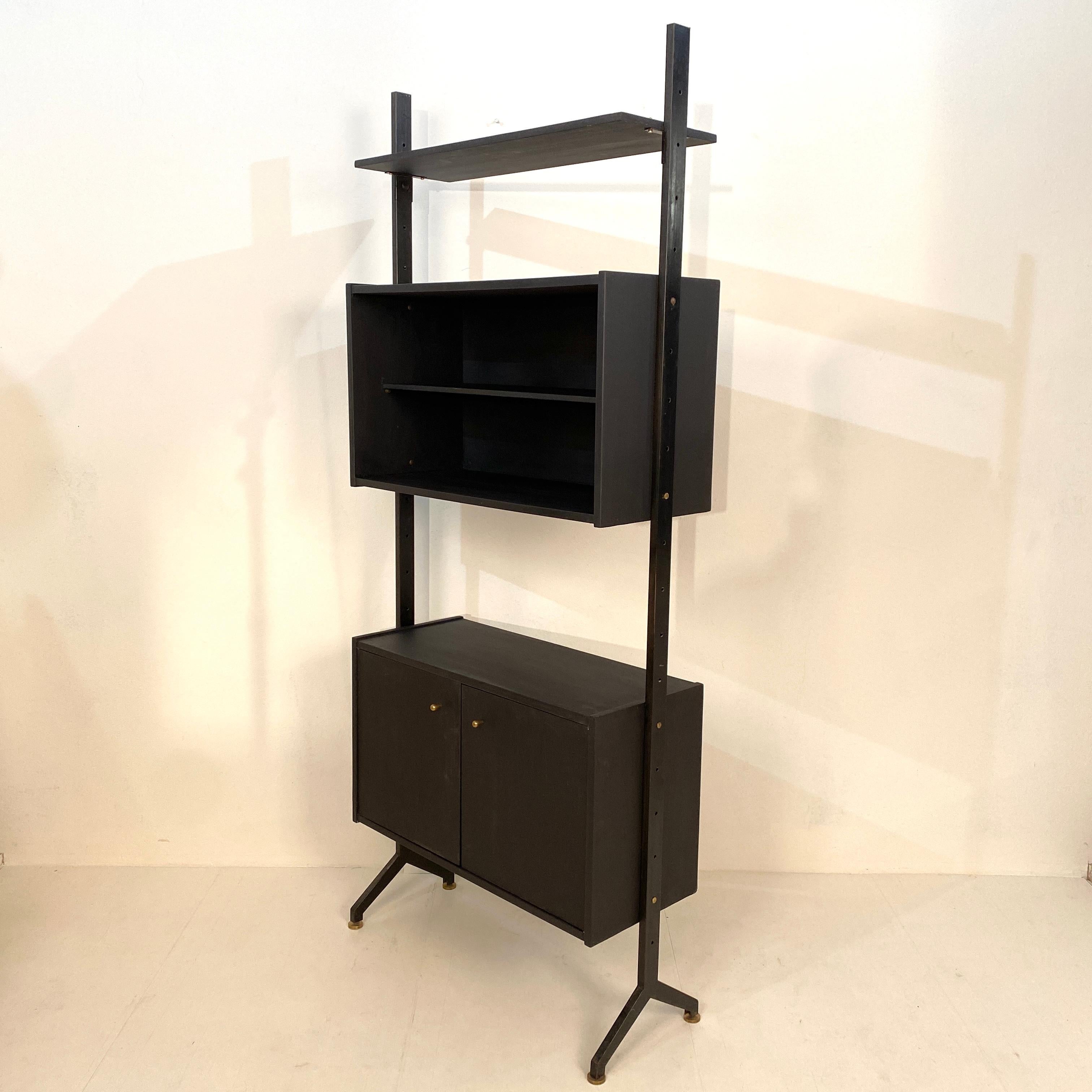 Midcentury Black Italian Shelf or Room Divider by BR Italia Metal and Wood, 1960 3