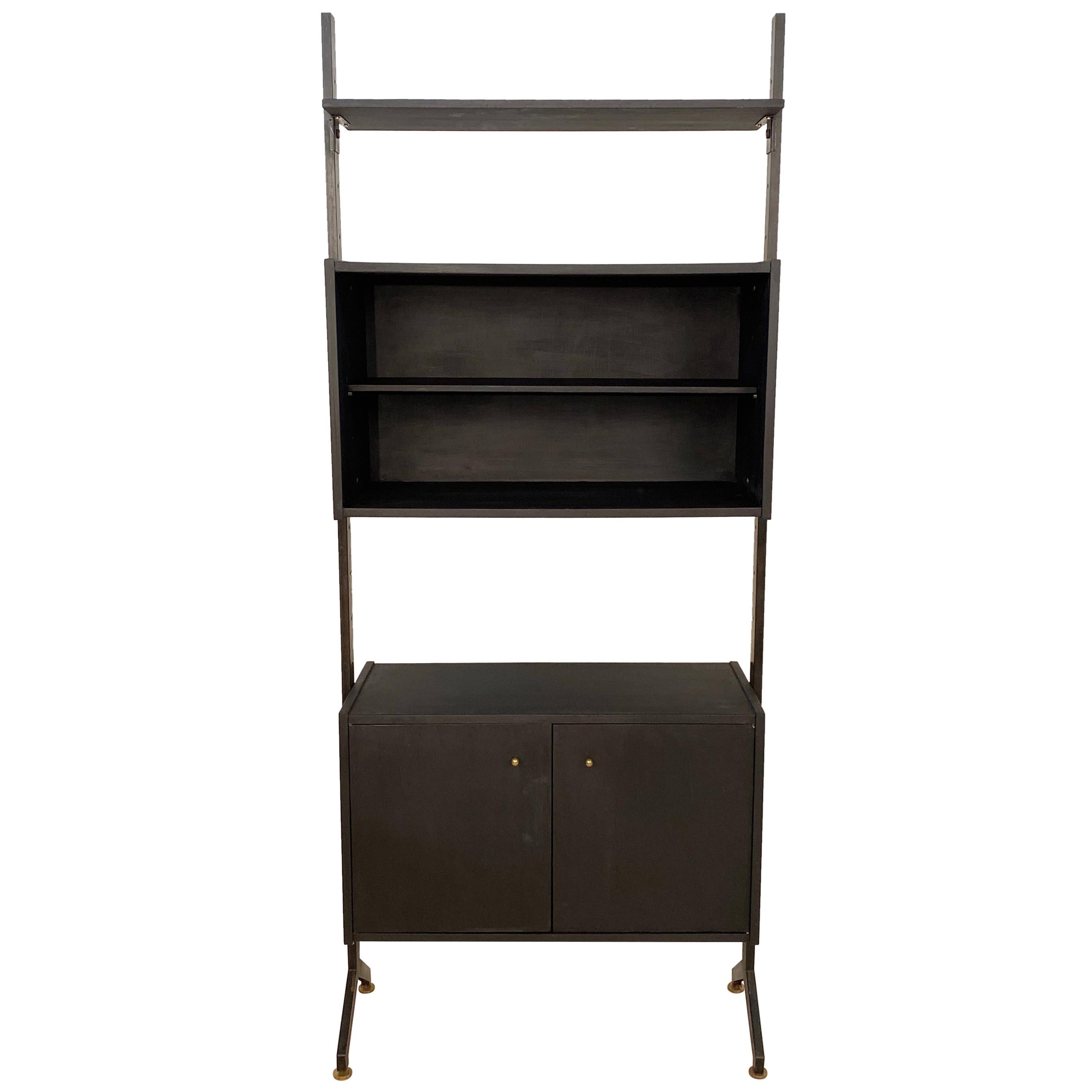 Midcentury Black Italian Shelf or Room Divider by BR Italia Metal and Wood, 1960