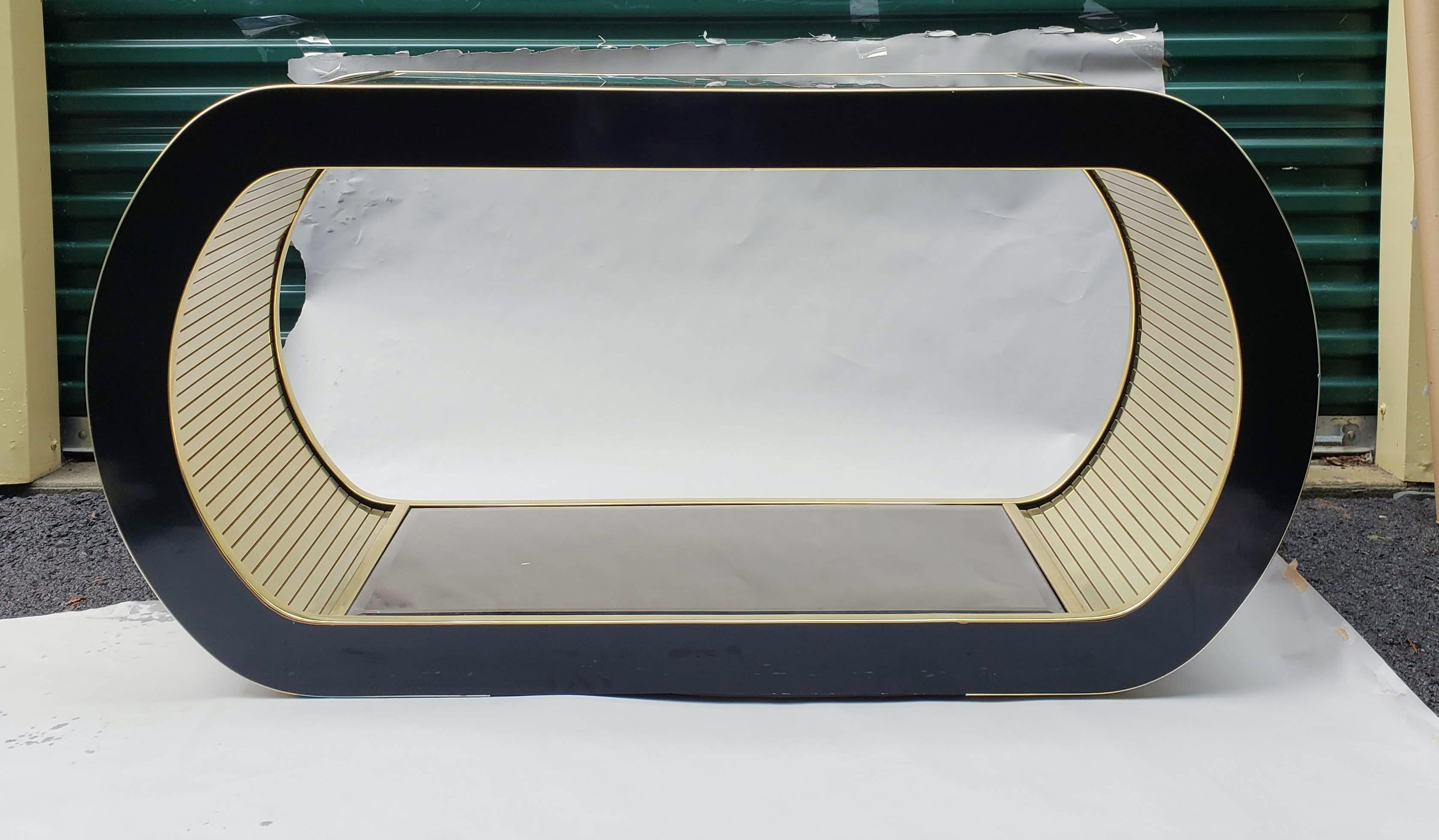 Mid-Century Modern Midcentury Black Lacquer and Gilt Brass Console, Italian, 1970s