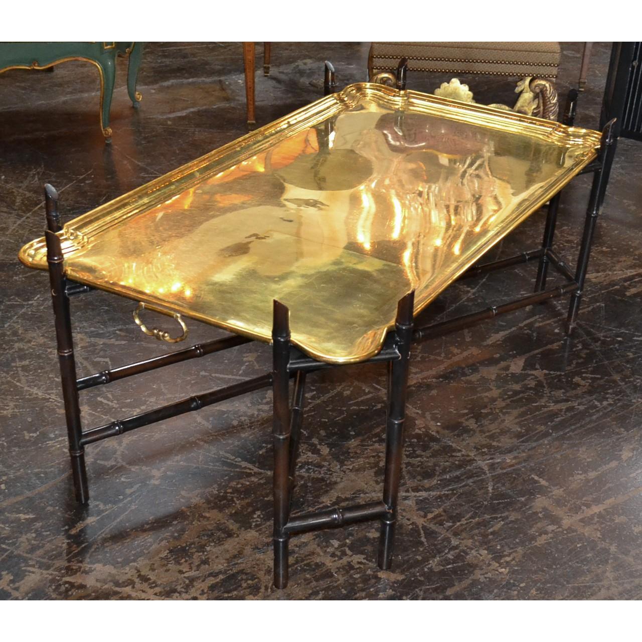 Mid-20th Century Midcentury Black Lacquered and Brass Coffee Table