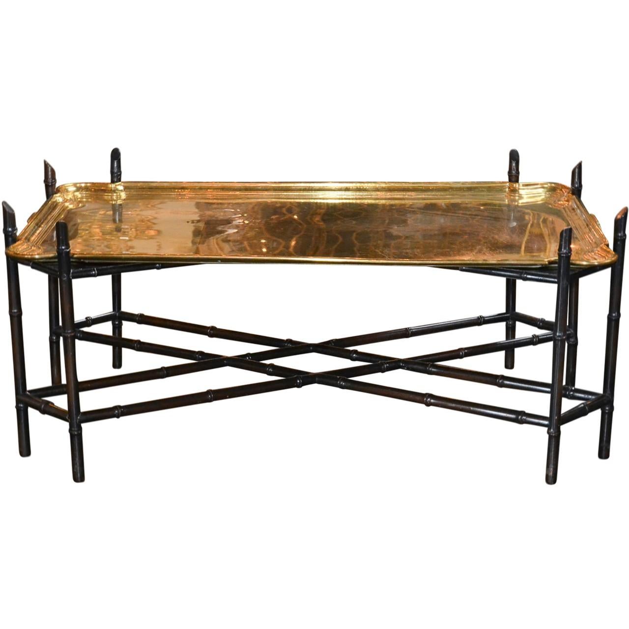 Midcentury Black Lacquered and Brass Coffee Table
