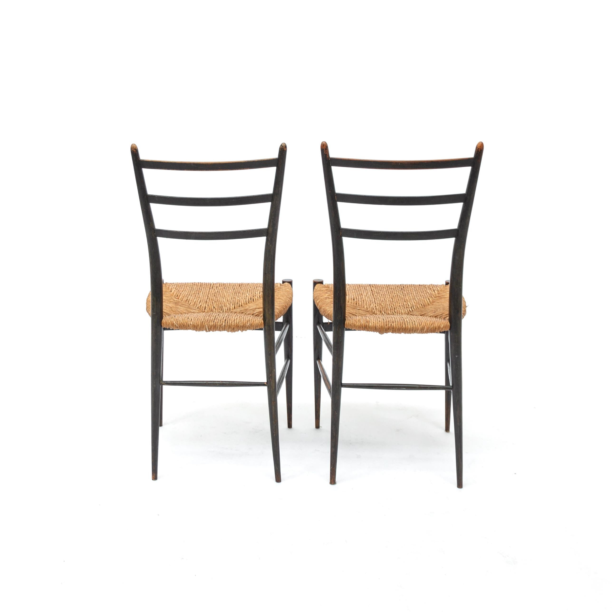 Mid-Century Modern Midcentury Black Lacquered Chairs After Gio Ponti, Italy, 1950s