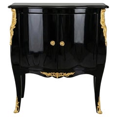 Midcentury Black Lacquered French Louis XV Style Bombe Chest Att. To Bodart
