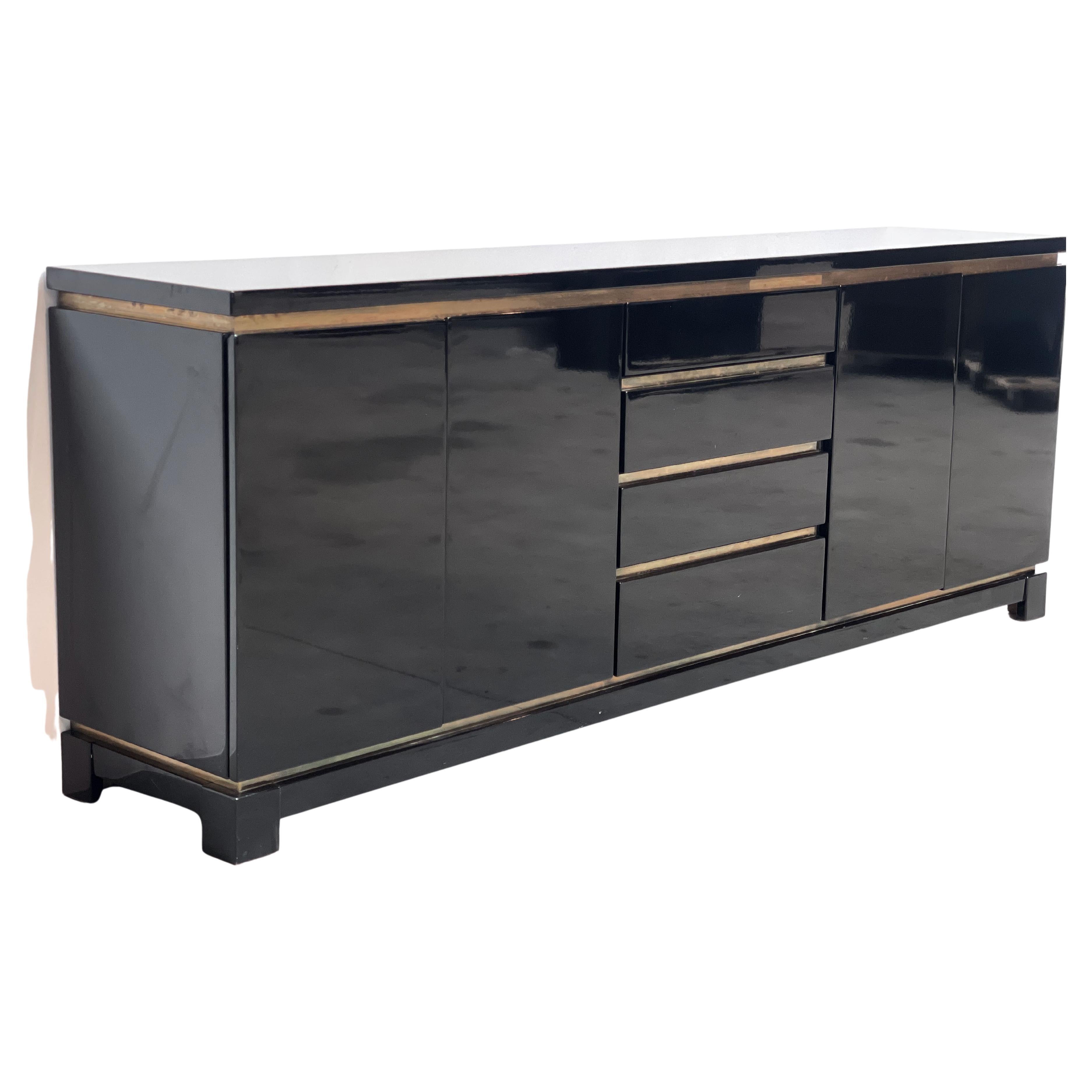 Midcentury Black Lacquered Sideboard by Jean Claude Mahey