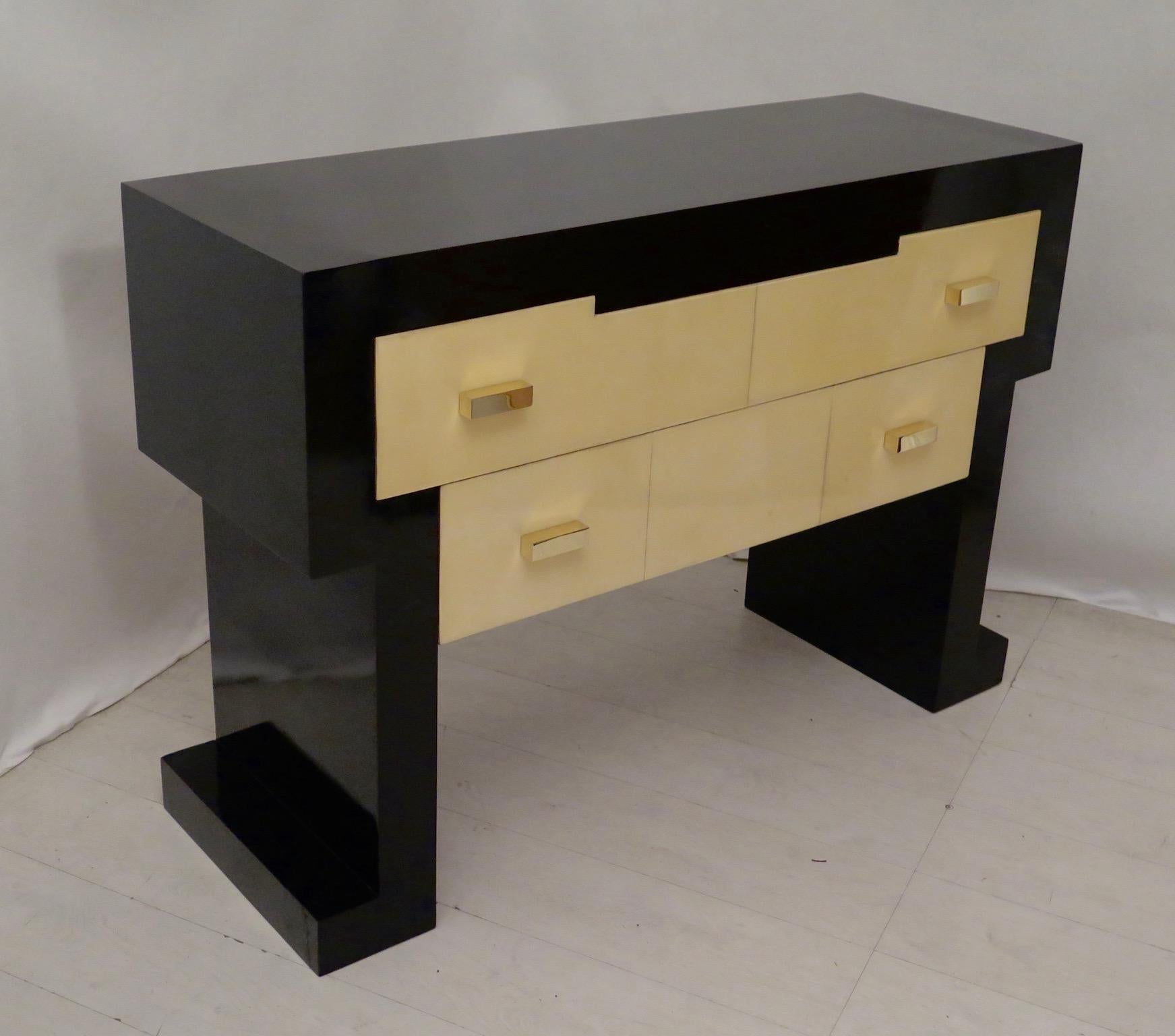 Midcentury Black Lacquered Wood and Parchment Italian Commodes, 1950 4