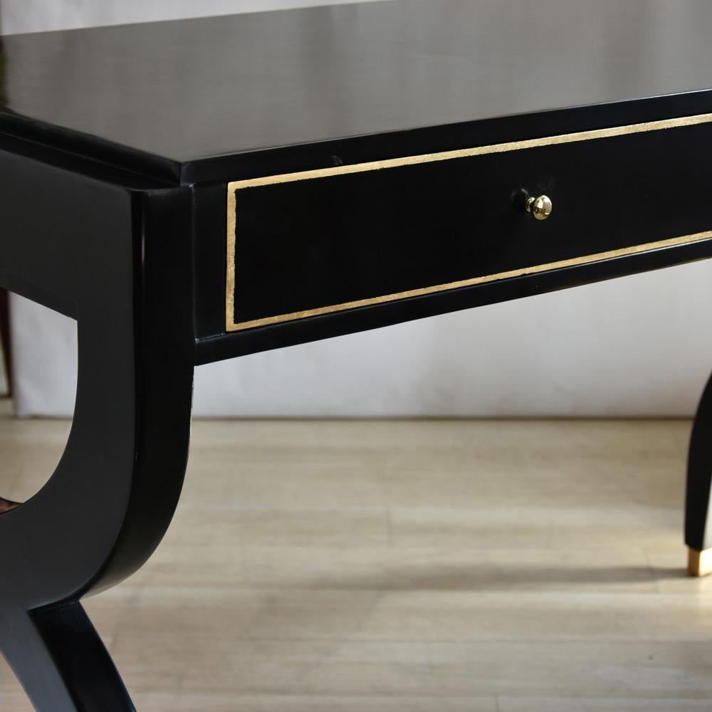 Mid-Century Modern Midcentury Black Lacquered Wooden Desk Italian Design Attributed to Paolo Buffa