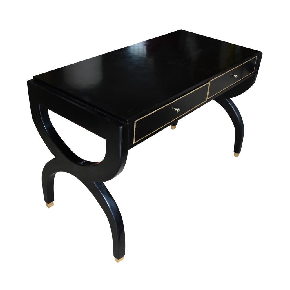 Mid-20th Century Midcentury Black Lacquered Wooden Desk Italian Design Attributed to Paolo Buffa