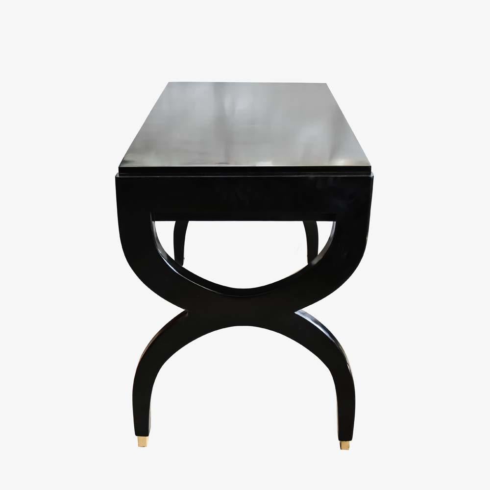 Midcentury Black Lacquered Wooden Desk Italian Design Attributed to Paolo Buffa 1