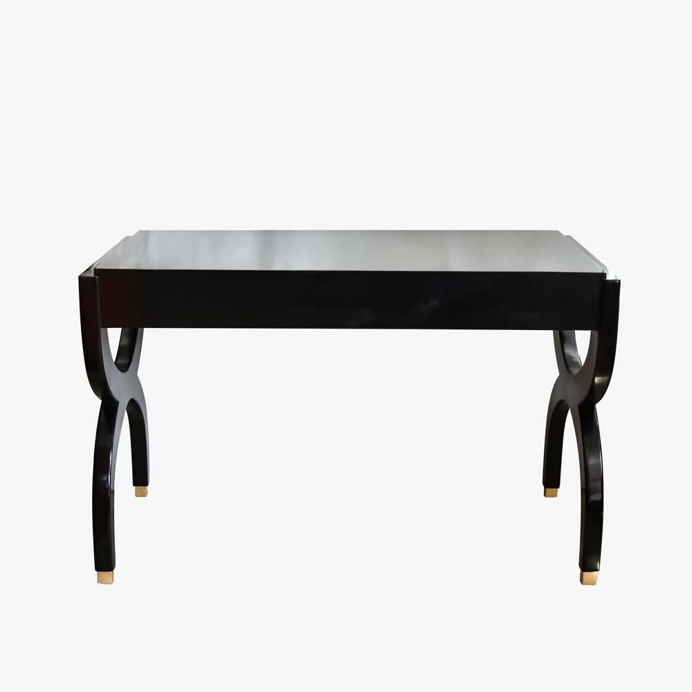 Midcentury Black Lacquered Wooden Desk Italian Design Attributed to Paolo Buffa 2
