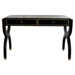 Midcentury Black Lacquered Wooden Desk Italian Design Attributed to Paolo Buffa