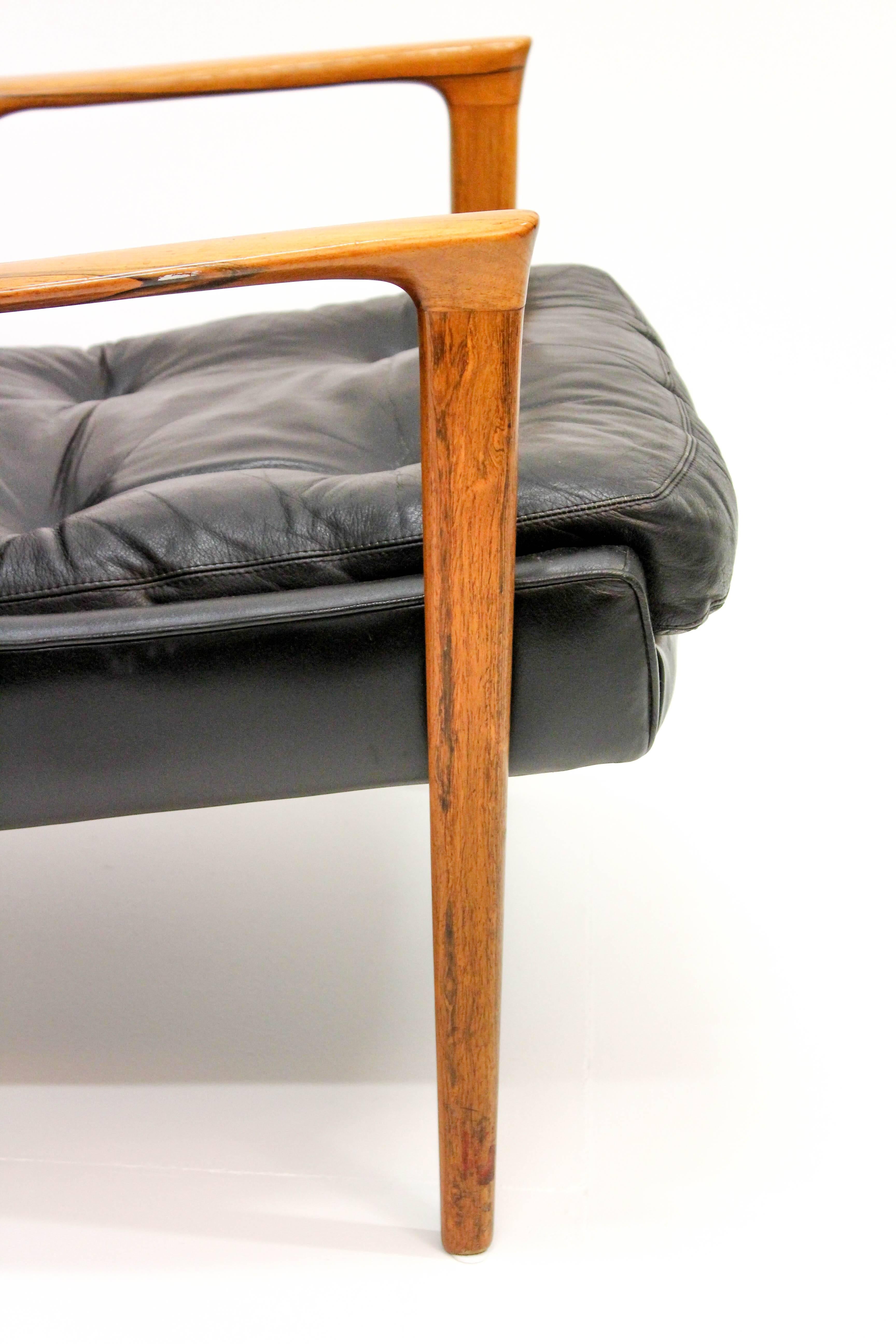 Midcentury Black Leather and Rosewood Lounge Chairs by Bröderna Andersson In Good Condition In Malmo, SE