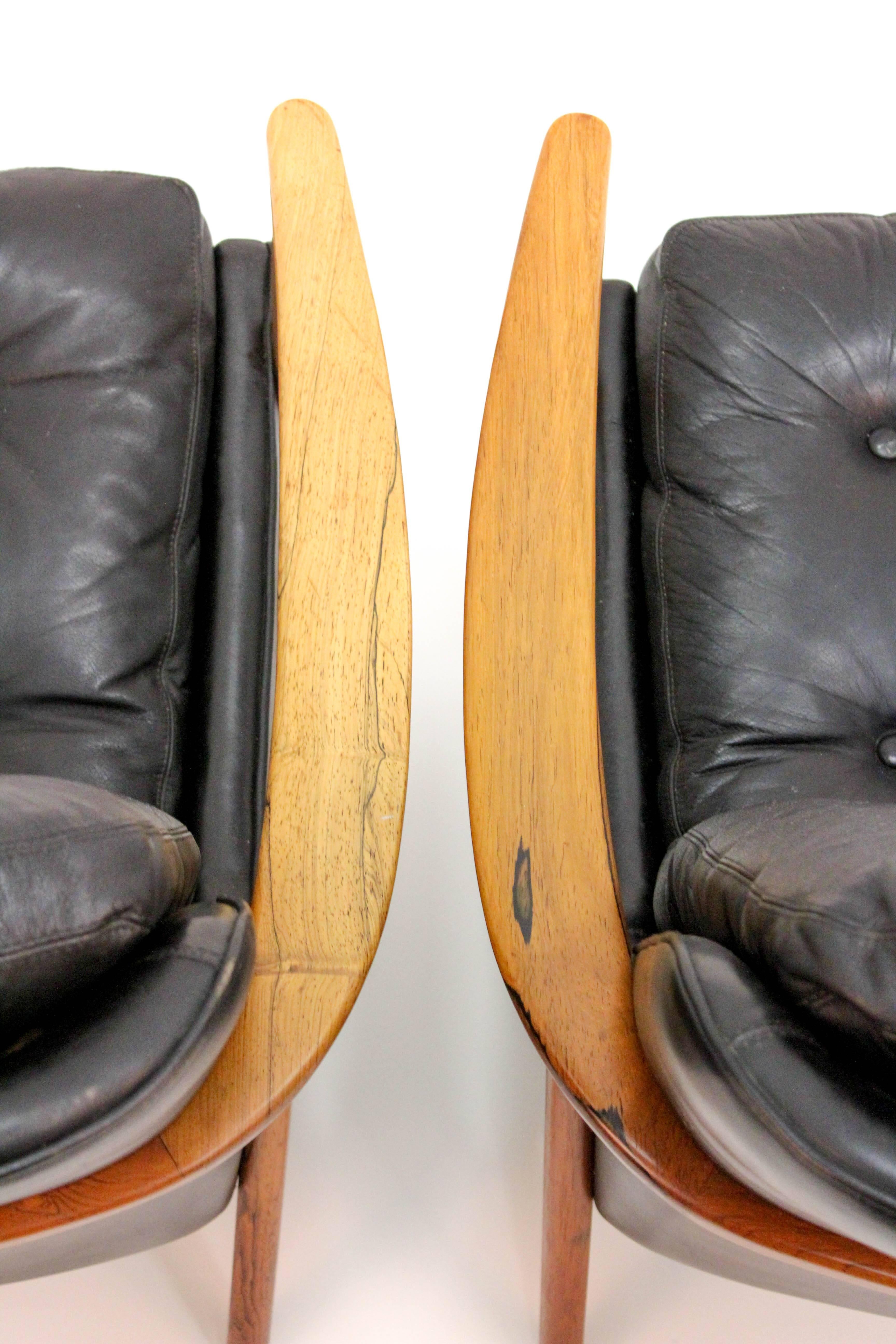 Midcentury Black Leather and Rosewood Lounge Chairs by Bröderna Andersson 2
