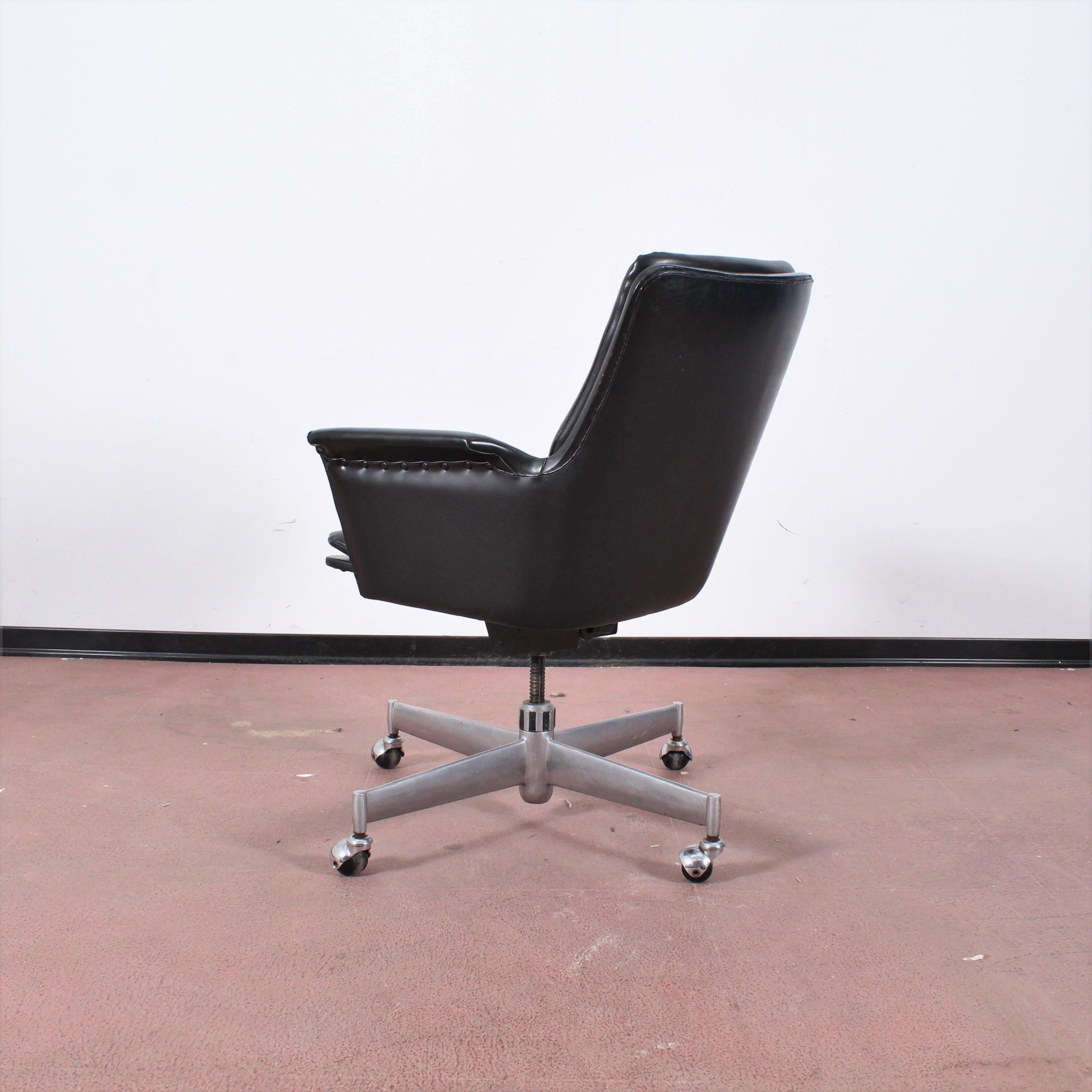 Mid-Century Modern Mid-Century Black Leather Italian Desk Chair, 1960s