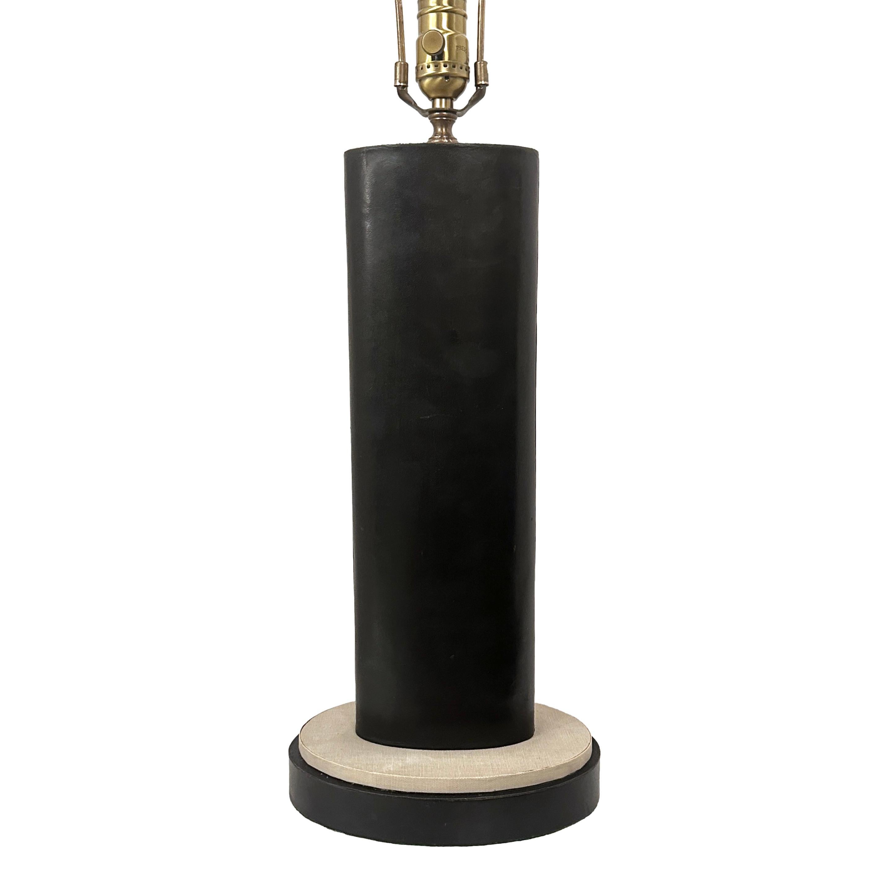 French Midcentury Black Leather Lamp For Sale