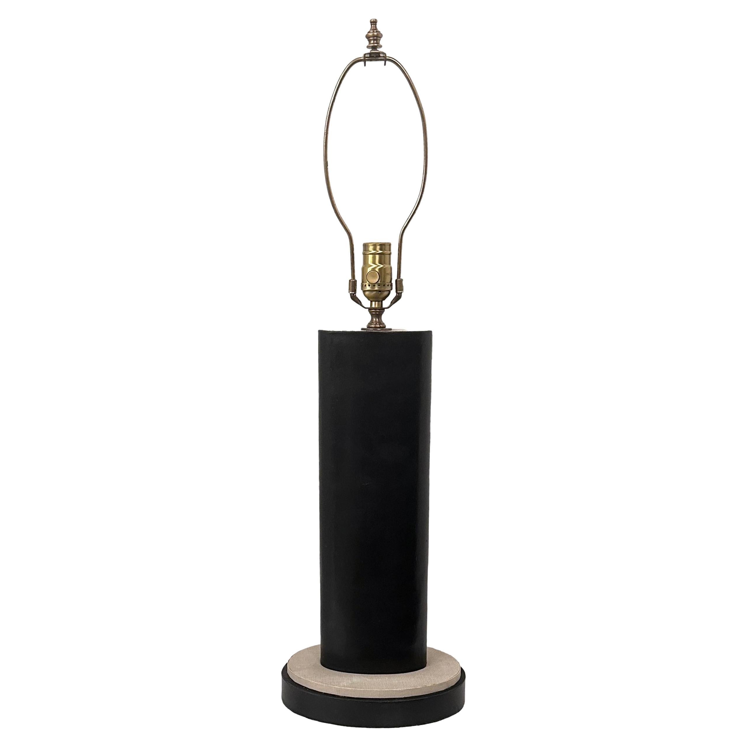 Midcentury Black Leather Lamp For Sale