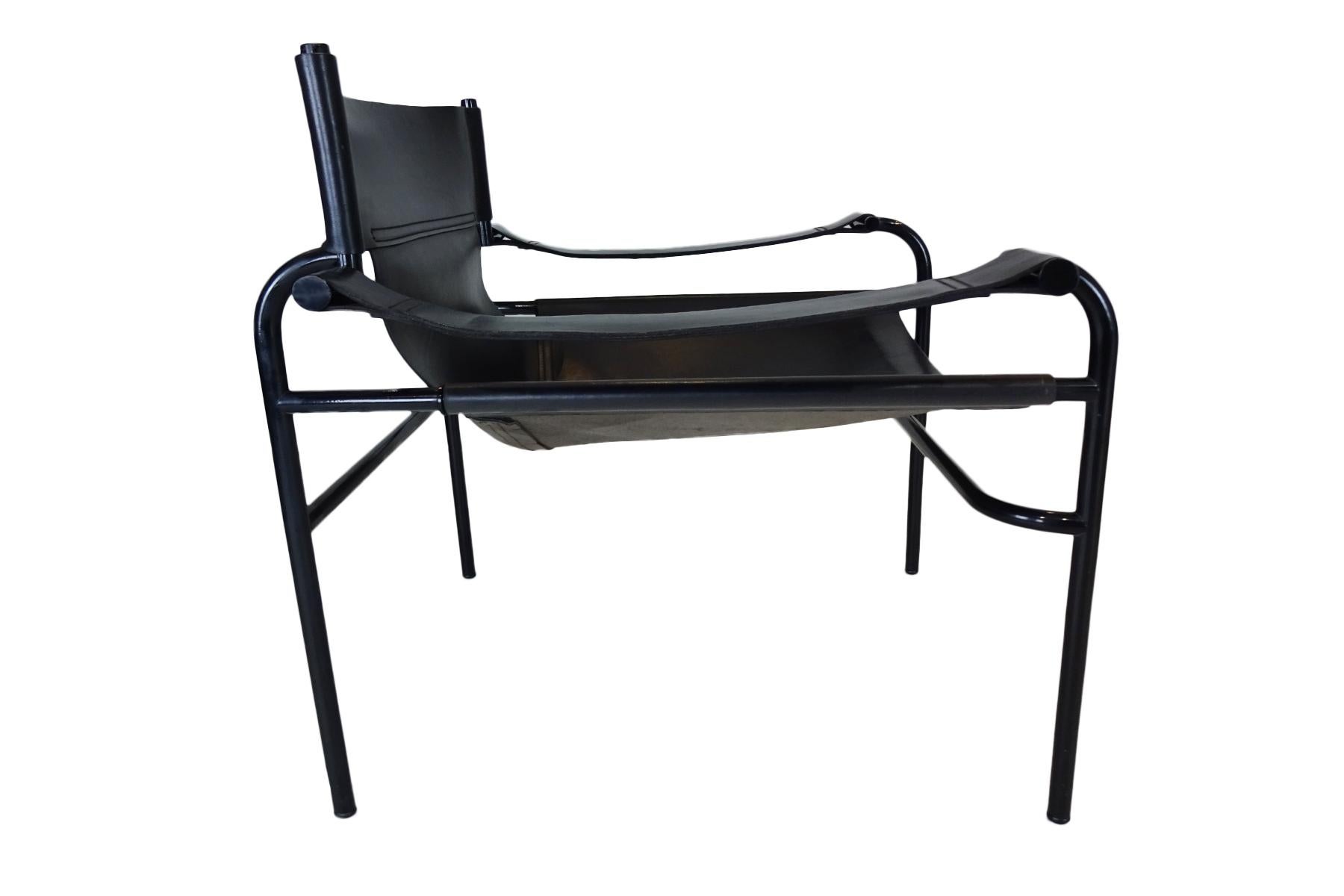 Post-Modern Midcentury Black Leather Lounge Chairs by Walter Antonis for ‘t Spectrum