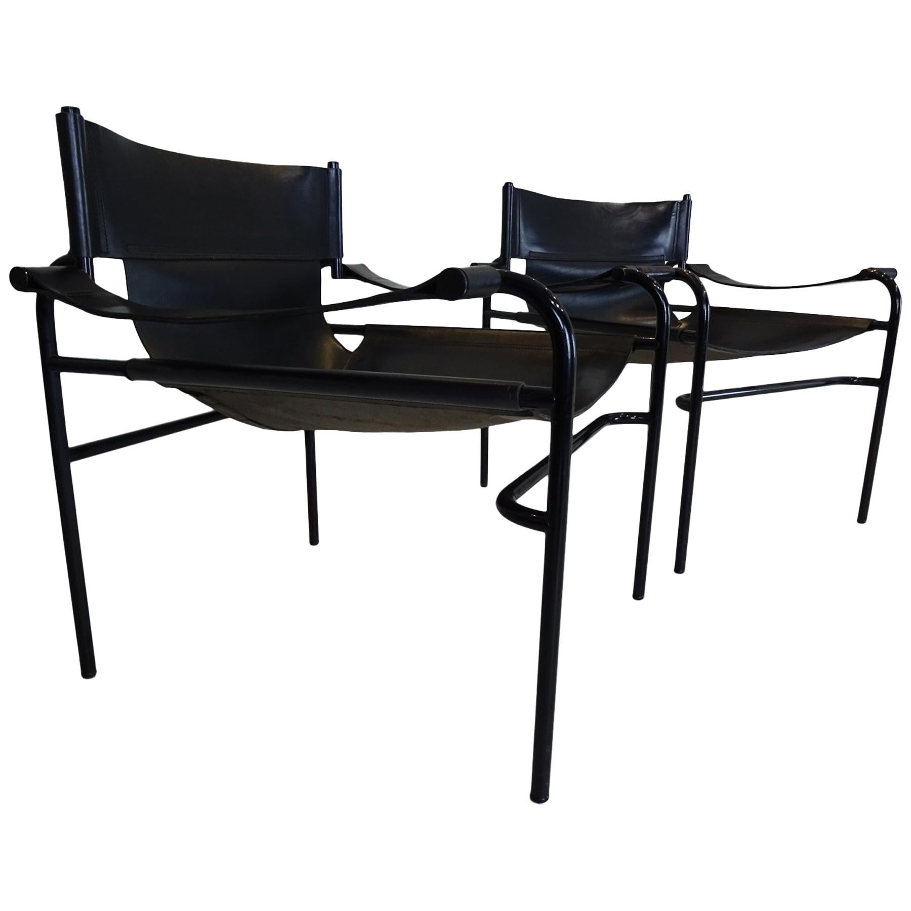 Midcentury Black Leather Lounge Chairs by Walter Antonis for ‘t Spectrum