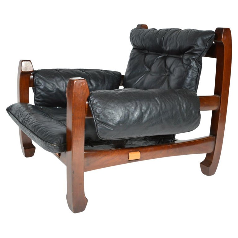 Midcentury Black Leather Samurai Arm Lounge Chair By Luciano 