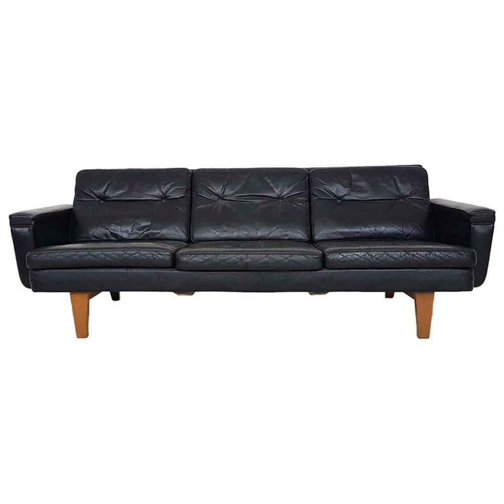 Midcentury Black Leather Sofa by Bovenkamp, The Netherlands, 1950s