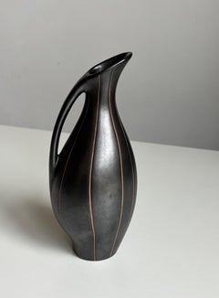 Midcentury Black Lined Pitcher Vase, 1960s