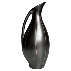 Midcentury Black Lined Pitcher Vase, 1960s