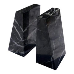 Midcentury Black Marble Book Ends a Pair