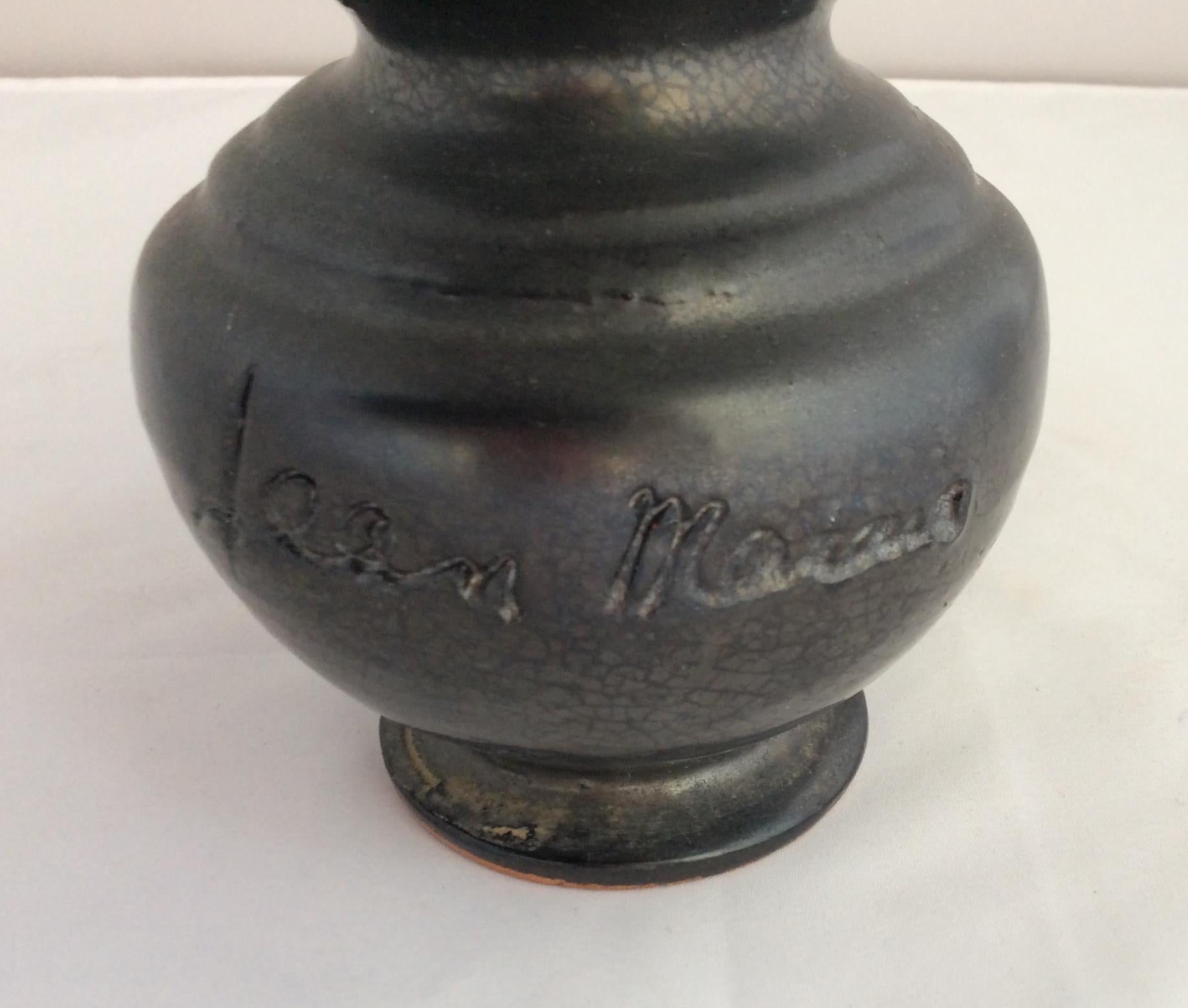 Jean Marais, Midcentury Black Matte Vase from Vallauris Studio For Sale 1