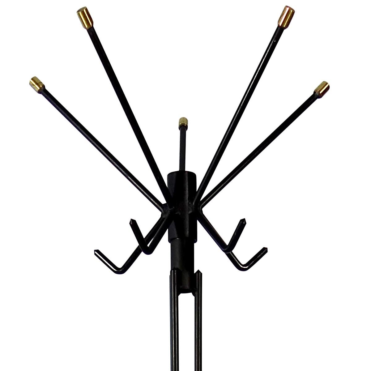 Very elegant and refined coat stand in the beloved Sputnik style which was very popular during the 1950s. The base is made of black powder coated steel. It has coat hangers on two levels providing easy access for children as well. The ends of the