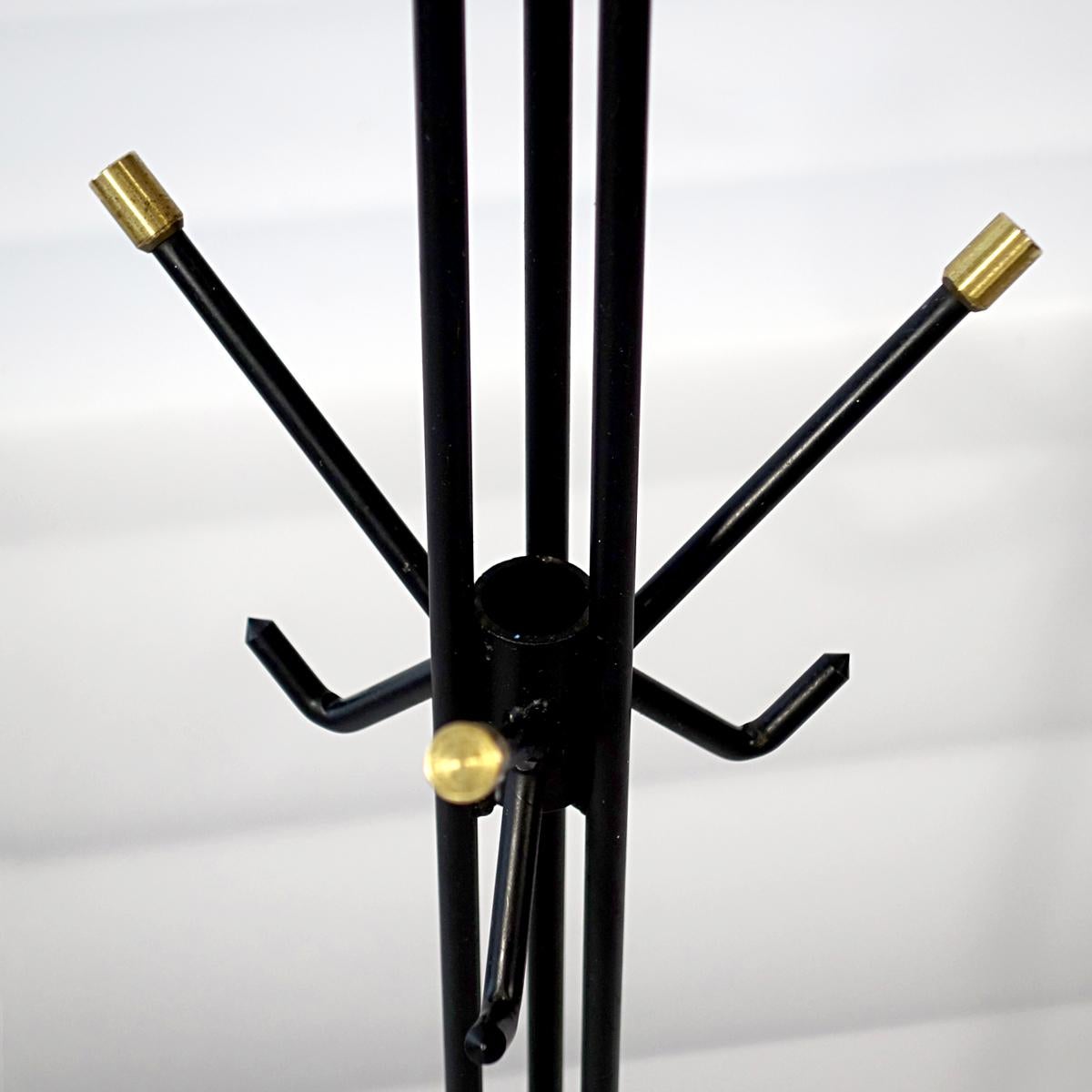 Midcentury Black Metal and Brass Sputnik Style Coat Stand For Sale 1