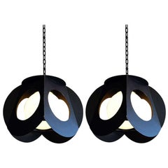 Midcentury Black Metal Ceiling Lamps, Pair