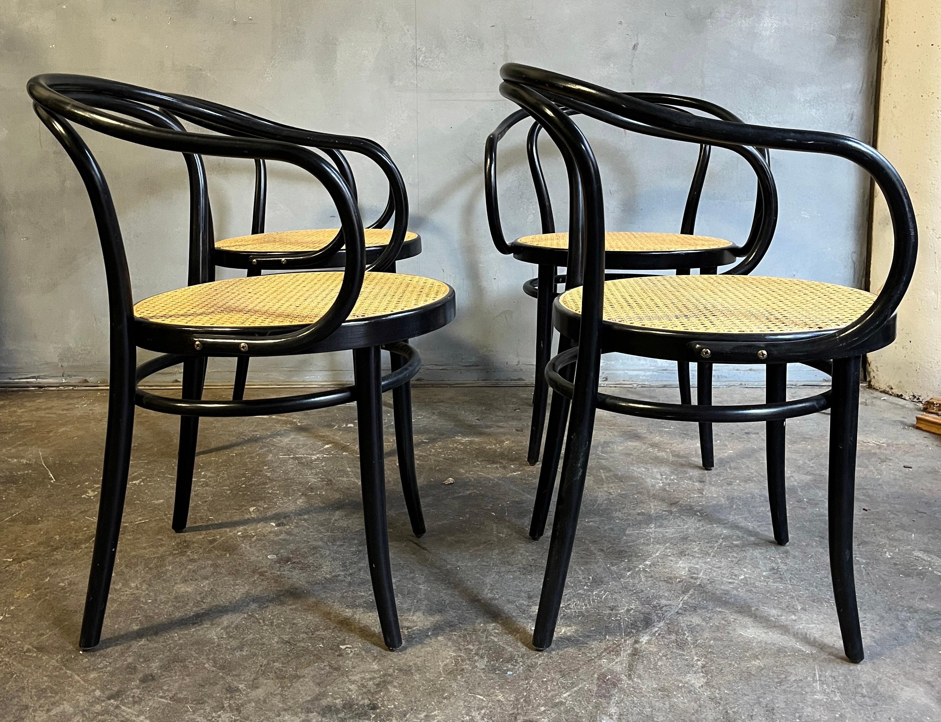 Cane Midcentury Black No.209 Thonet Chairs, 1980s (set of 4)