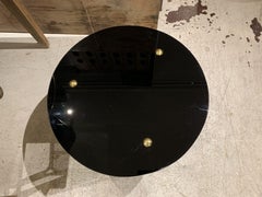 Midcentury Black Opaque Glass and Brass Coffee Table, France
