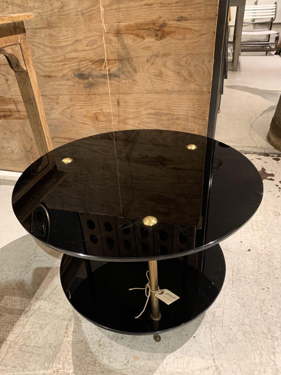 20th Century Midcentury Black Opaque Glass and Brass Coffee Table, France