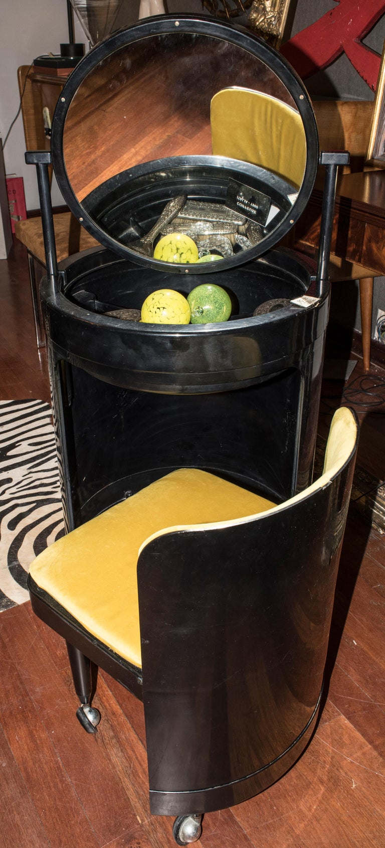 Midcentury Black Plastic Italian Dressing Table with Chair and Mirror