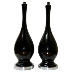 Vintage Midcentury Black Porcelain Table Lamps