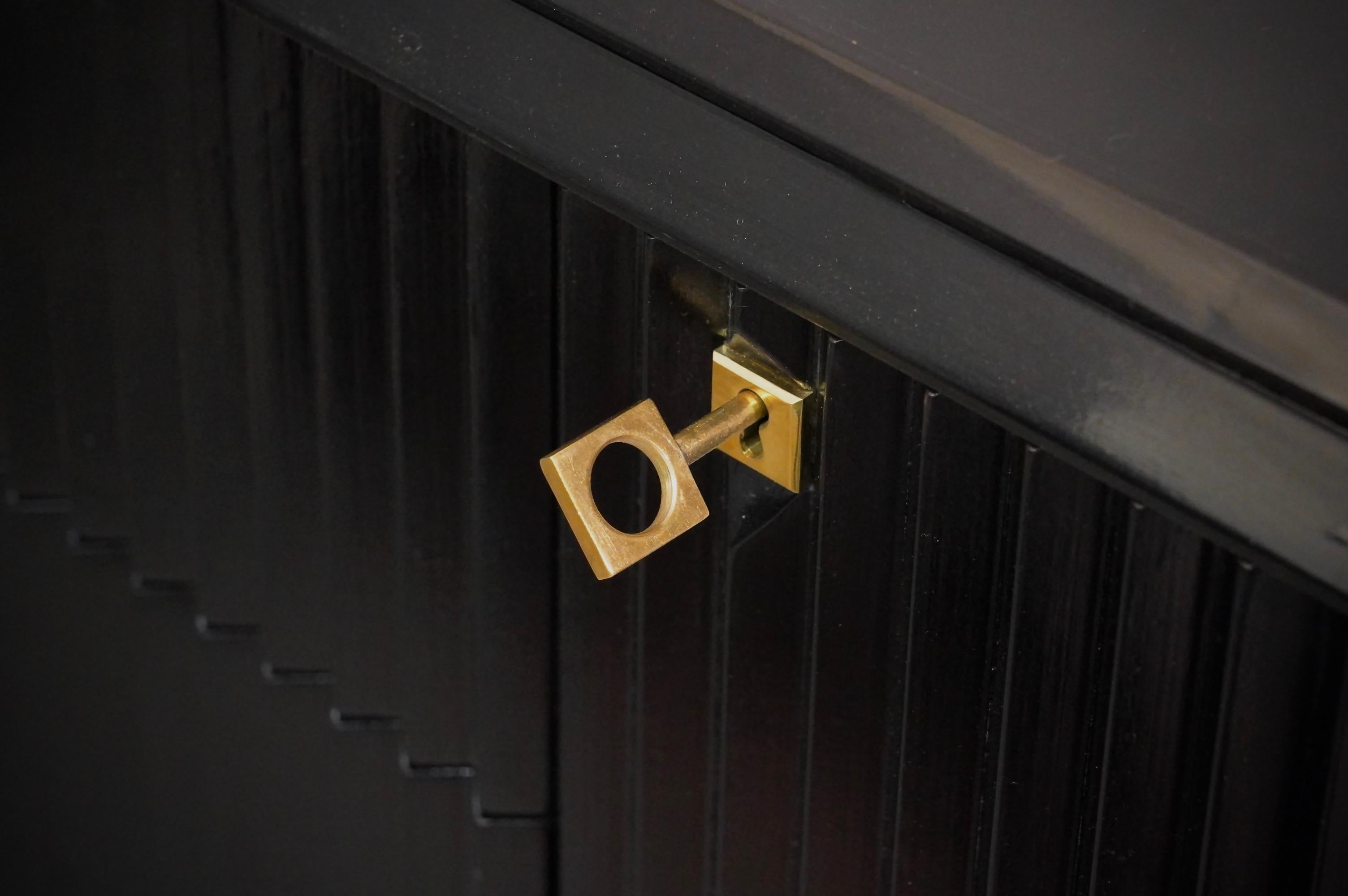 Midcentury Black Shellac and Brass Italian Sideboard, 1950 5