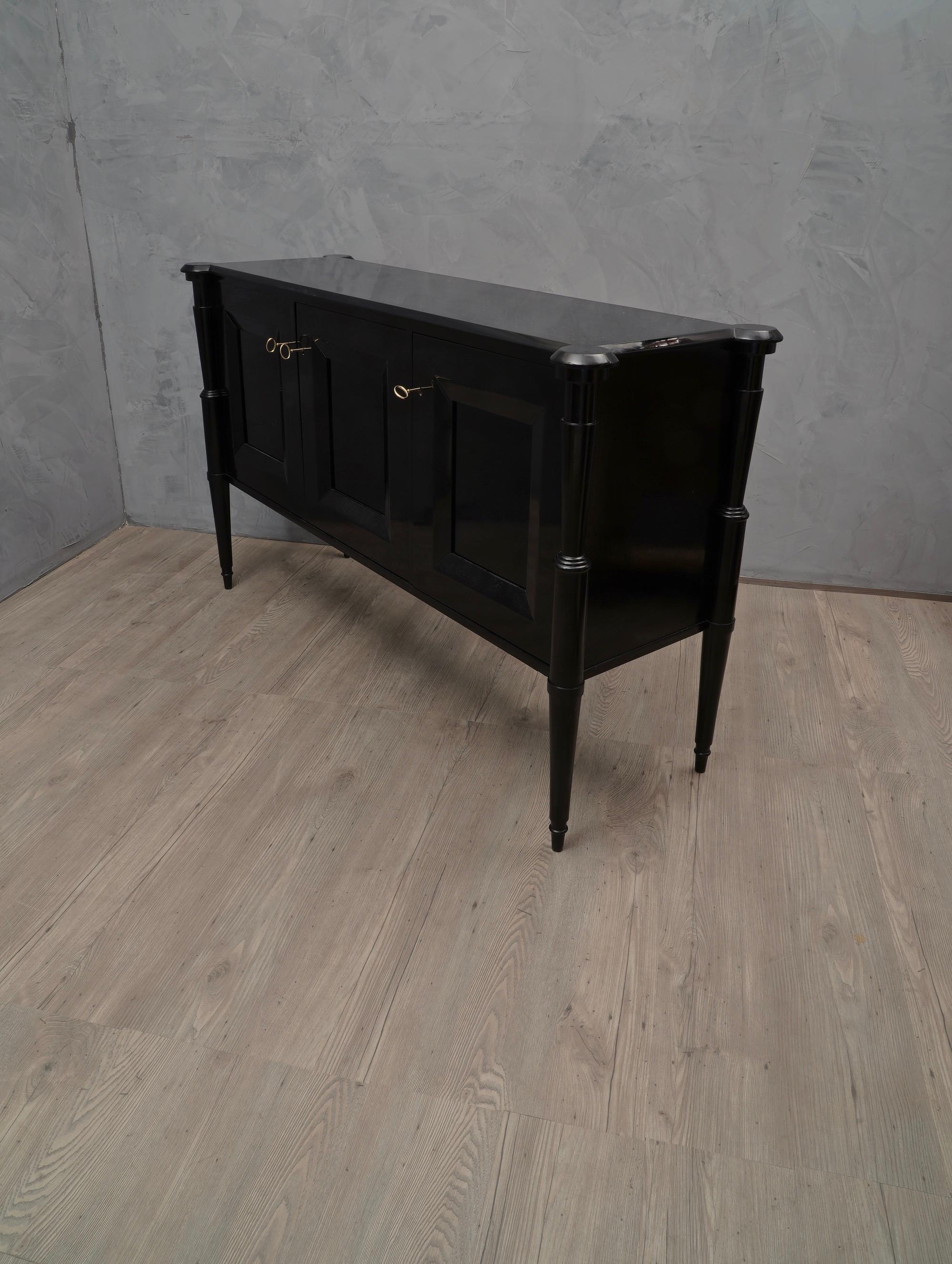 Midcentury Black Shellac and Brass Italian Sideboard, 1950 4