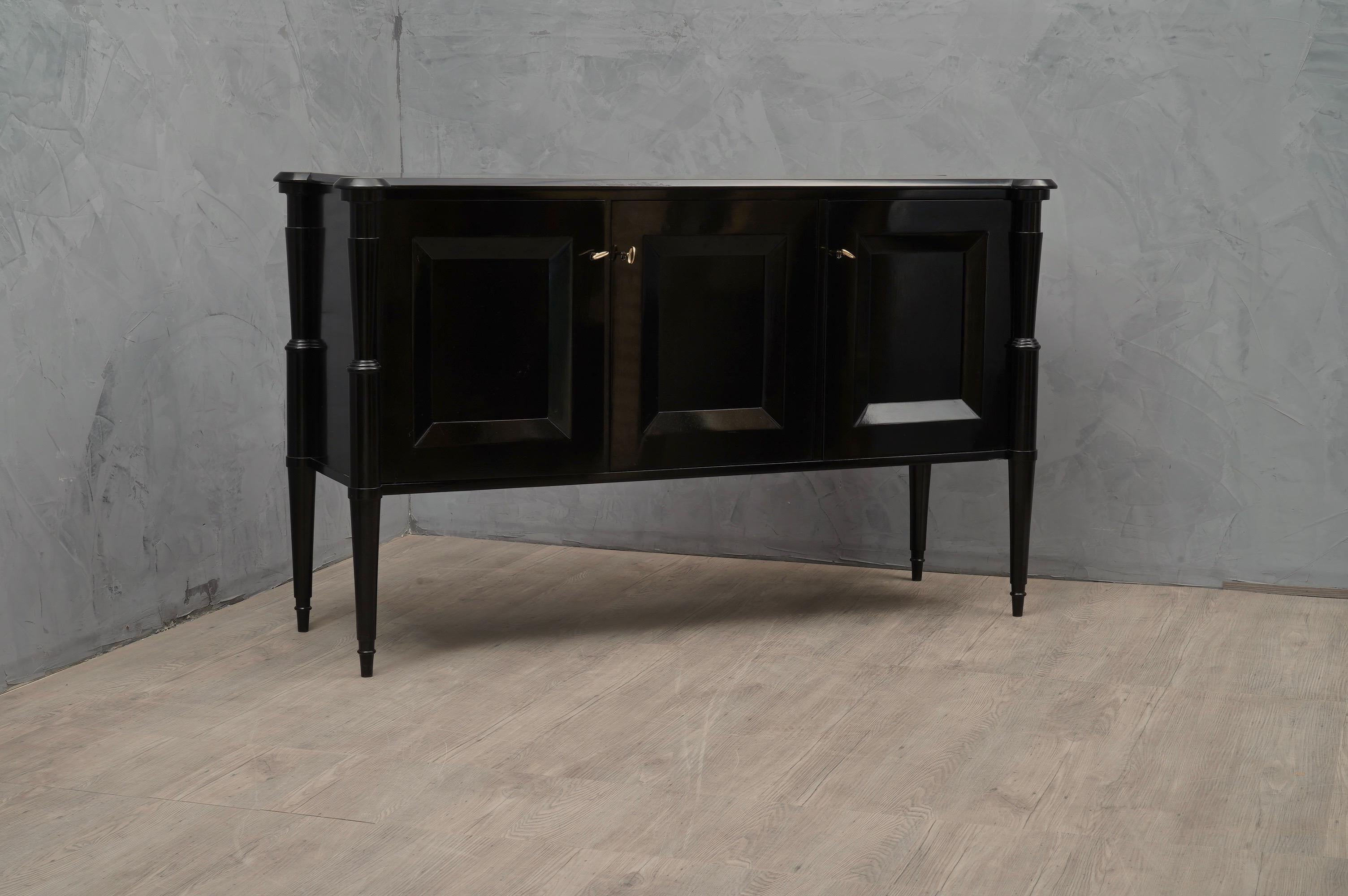 Midcentury Black Shellac and Brass Italian Sideboard, 1950 2