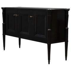Midcentury Black Shellac and Brass Italian Sideboard, 1950