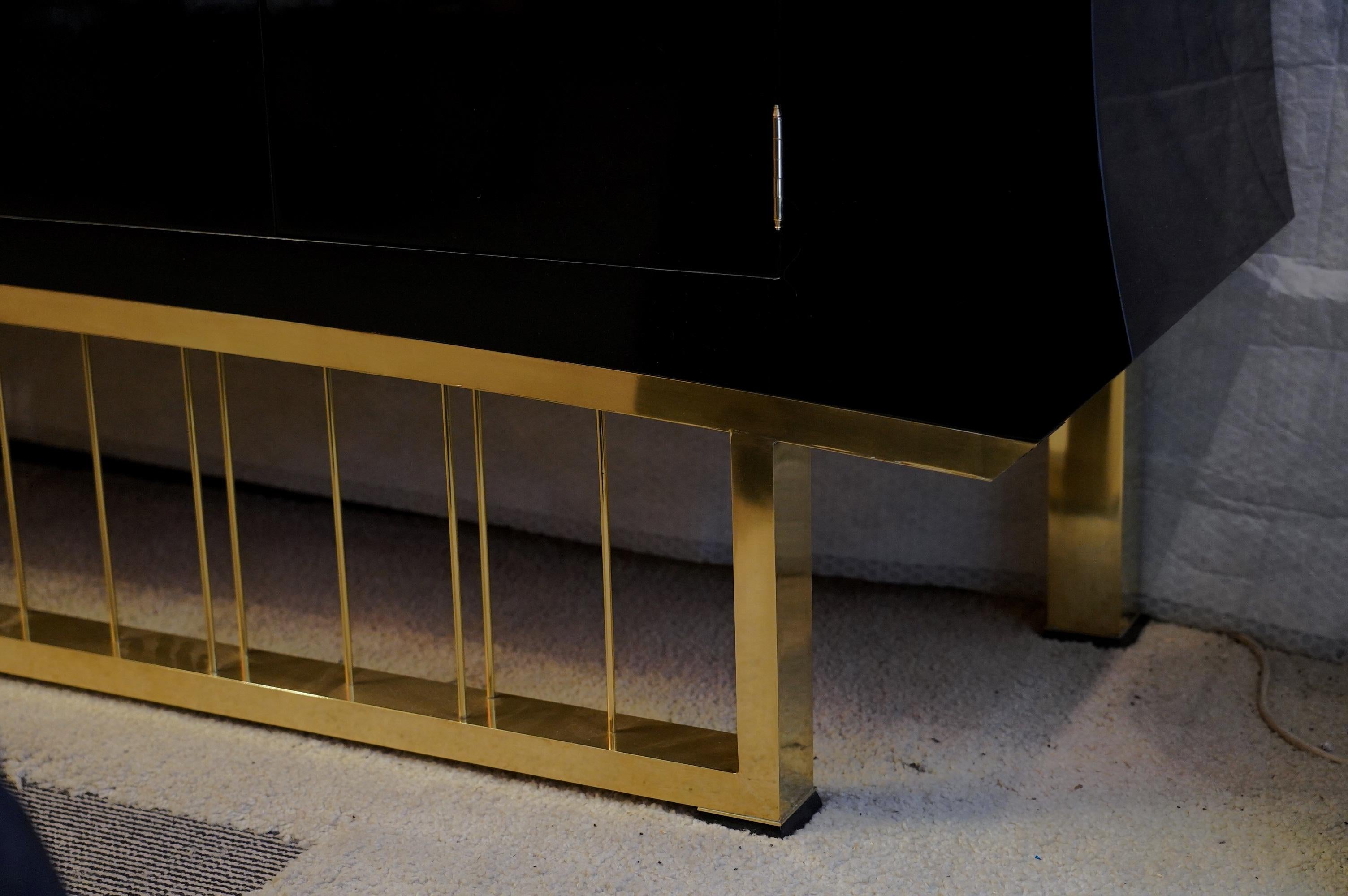 Midcentury Black Shellac Brass and Glass Italian Sideboards, 1940 8