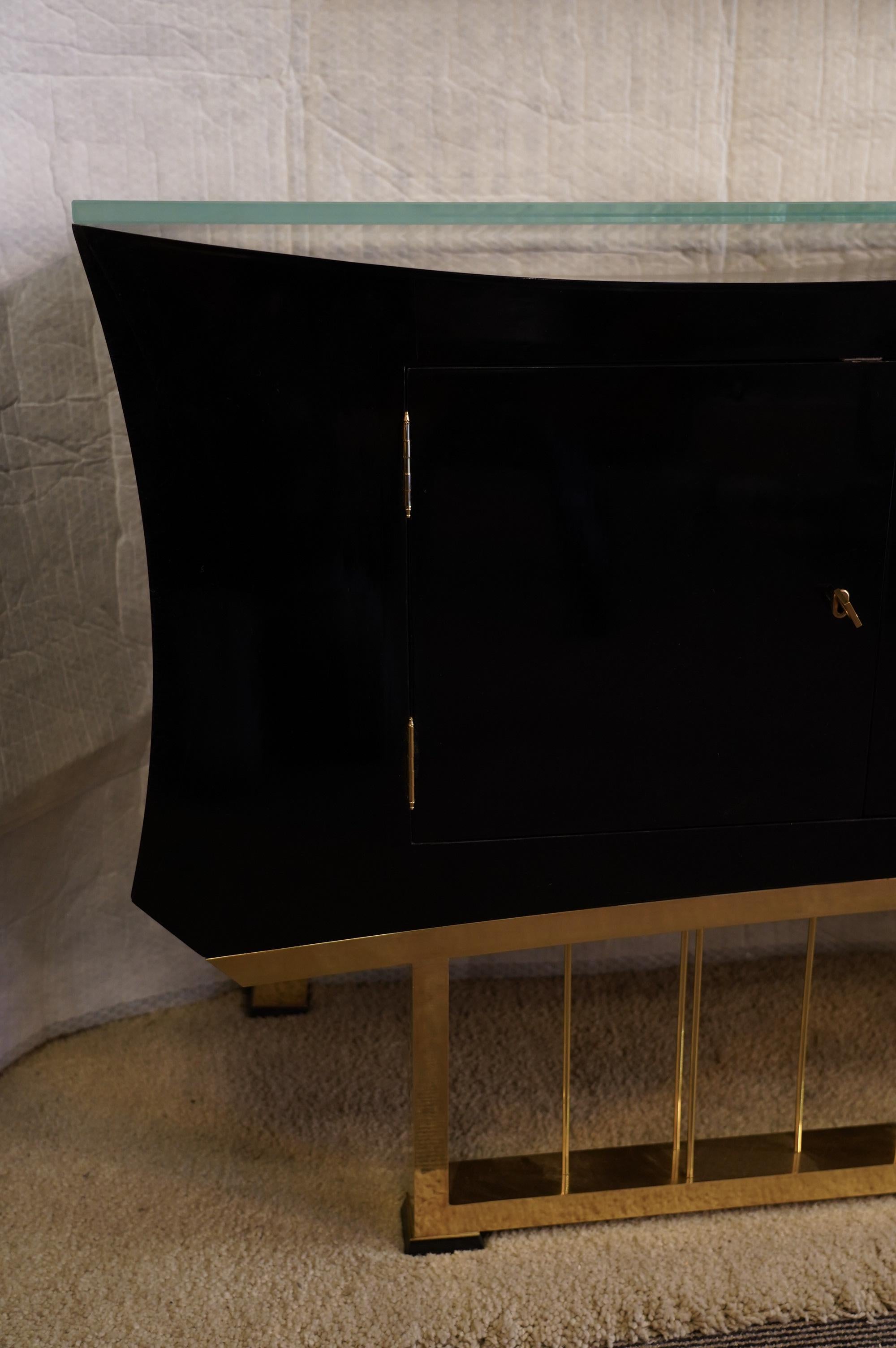 Midcentury Black Shellac Brass and Glass Italian Sideboards, 1940 10