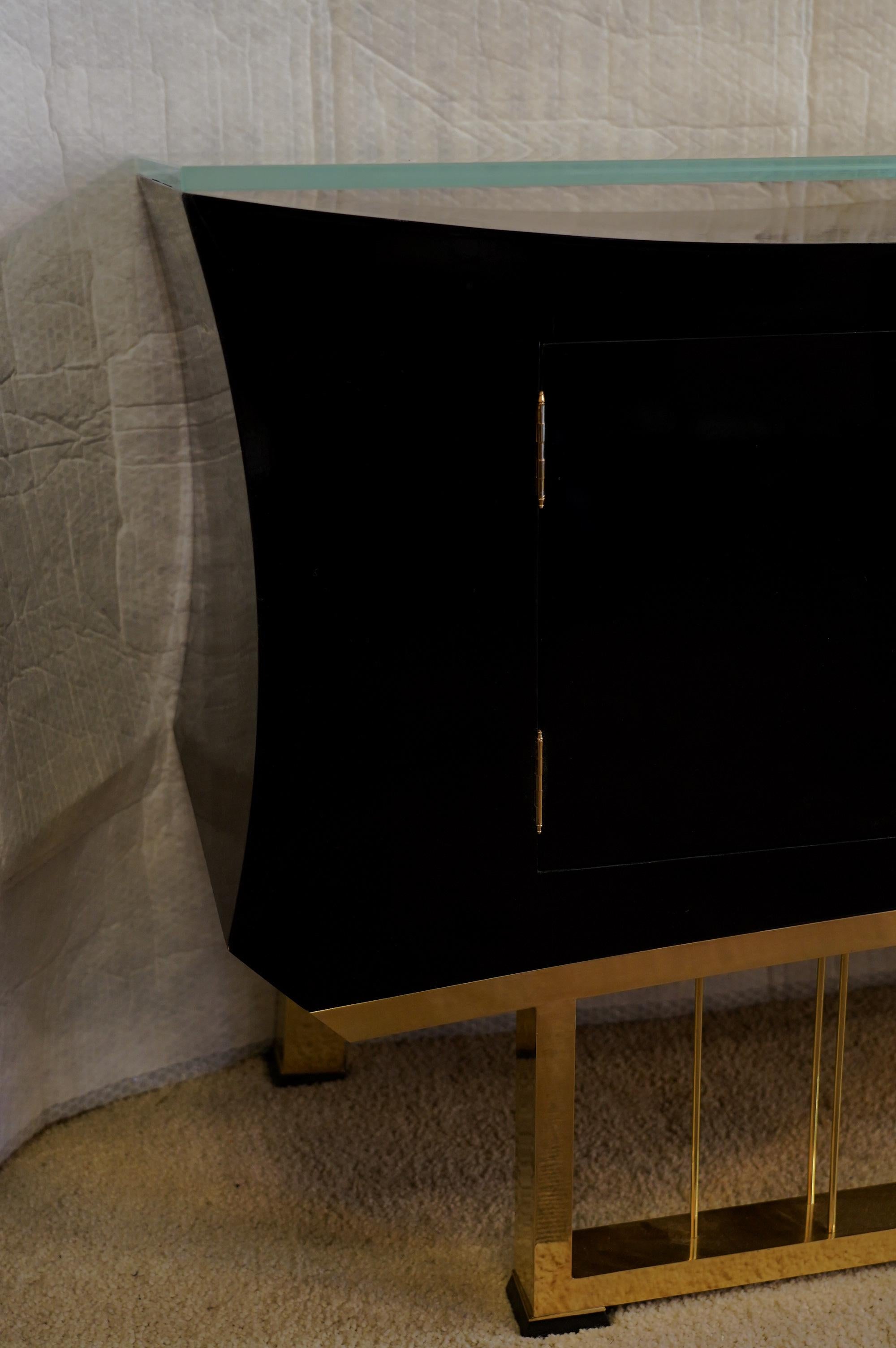 Midcentury Black Shellac Brass and Glass Italian Sideboards, 1940 13