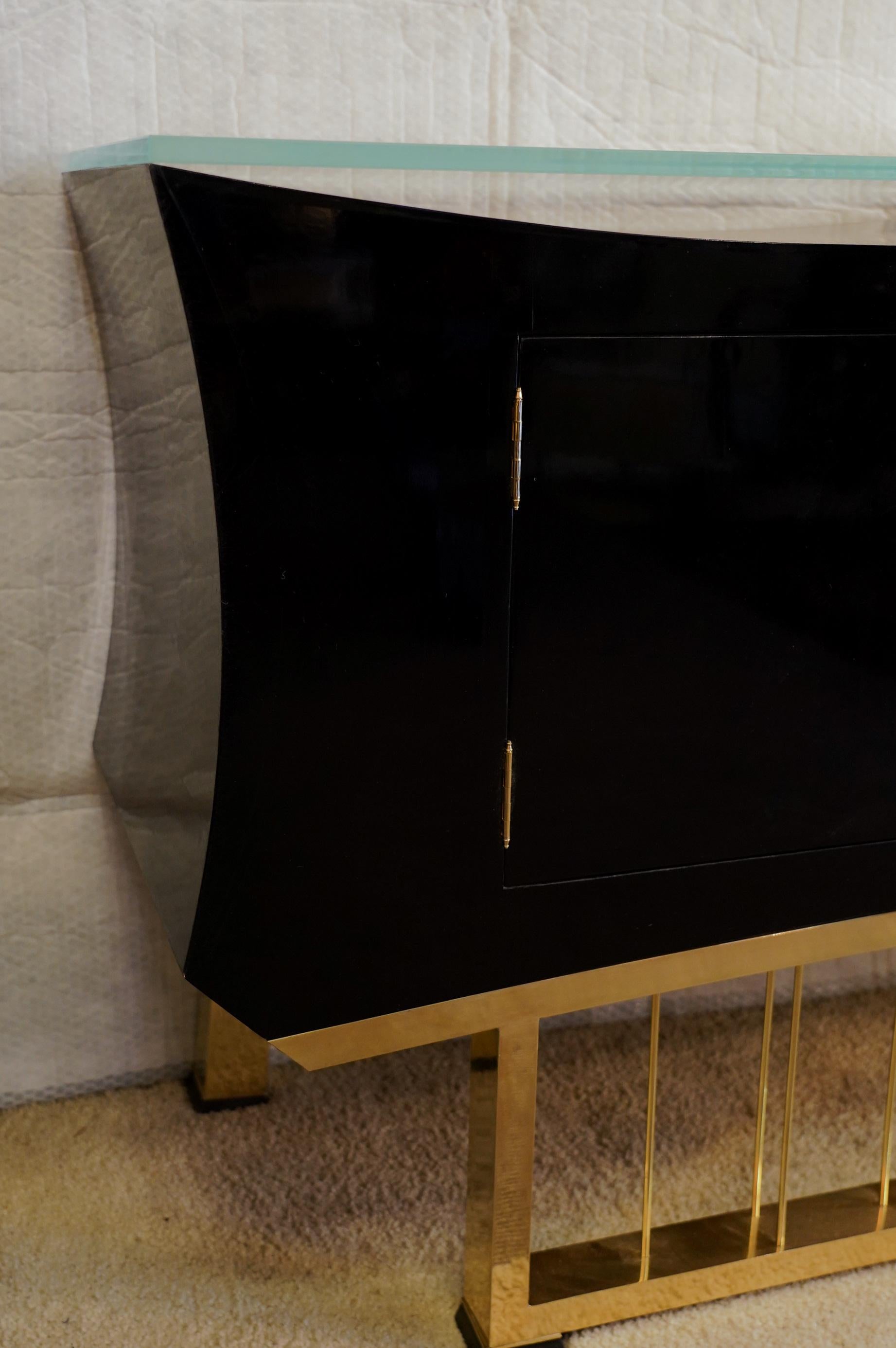 Mid-20th Century Midcentury Black Shellac Brass and Glass Italian Sideboards, 1940
