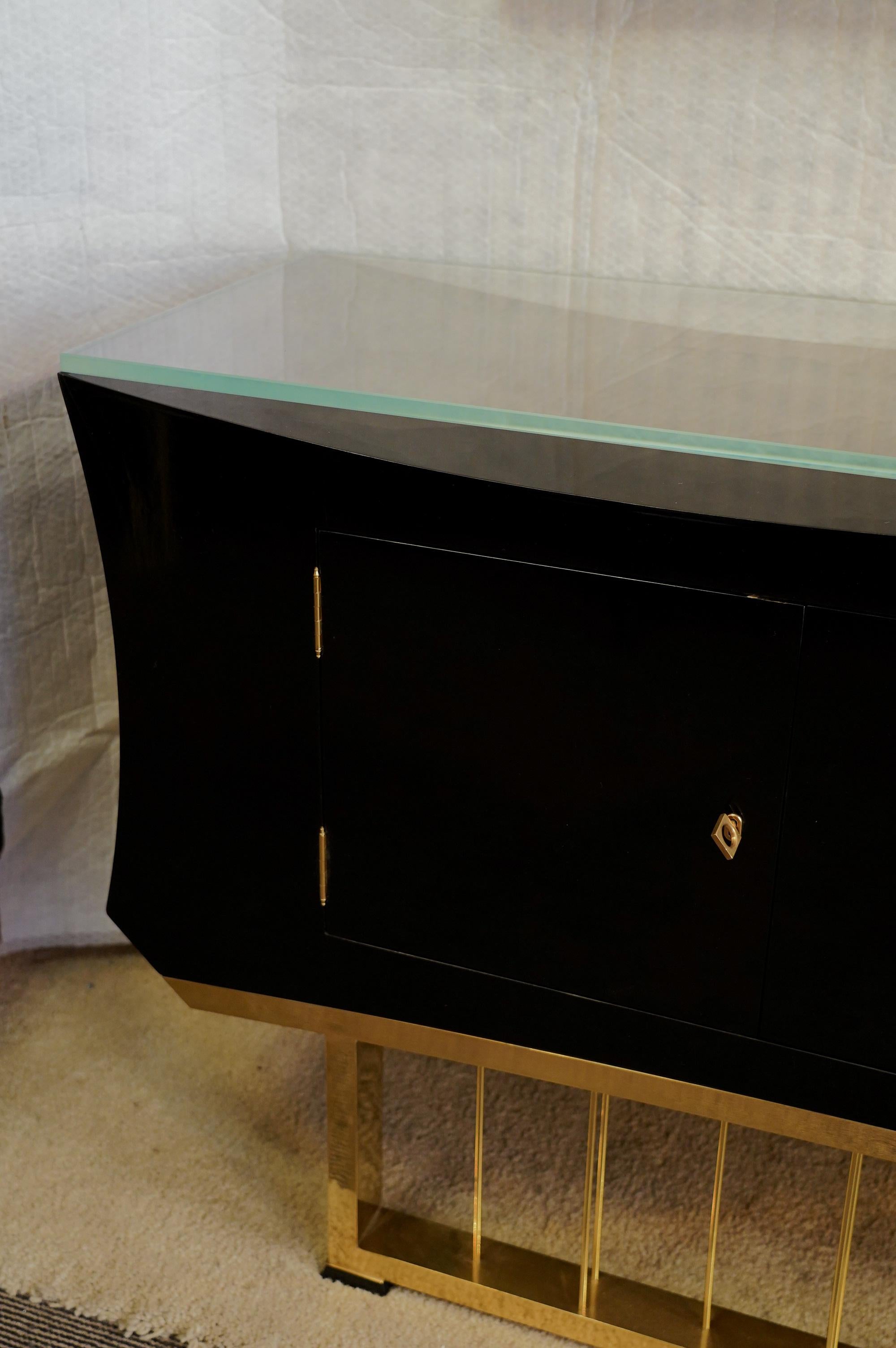 Midcentury Black Shellac Brass and Glass Italian Sideboards, 1940 4